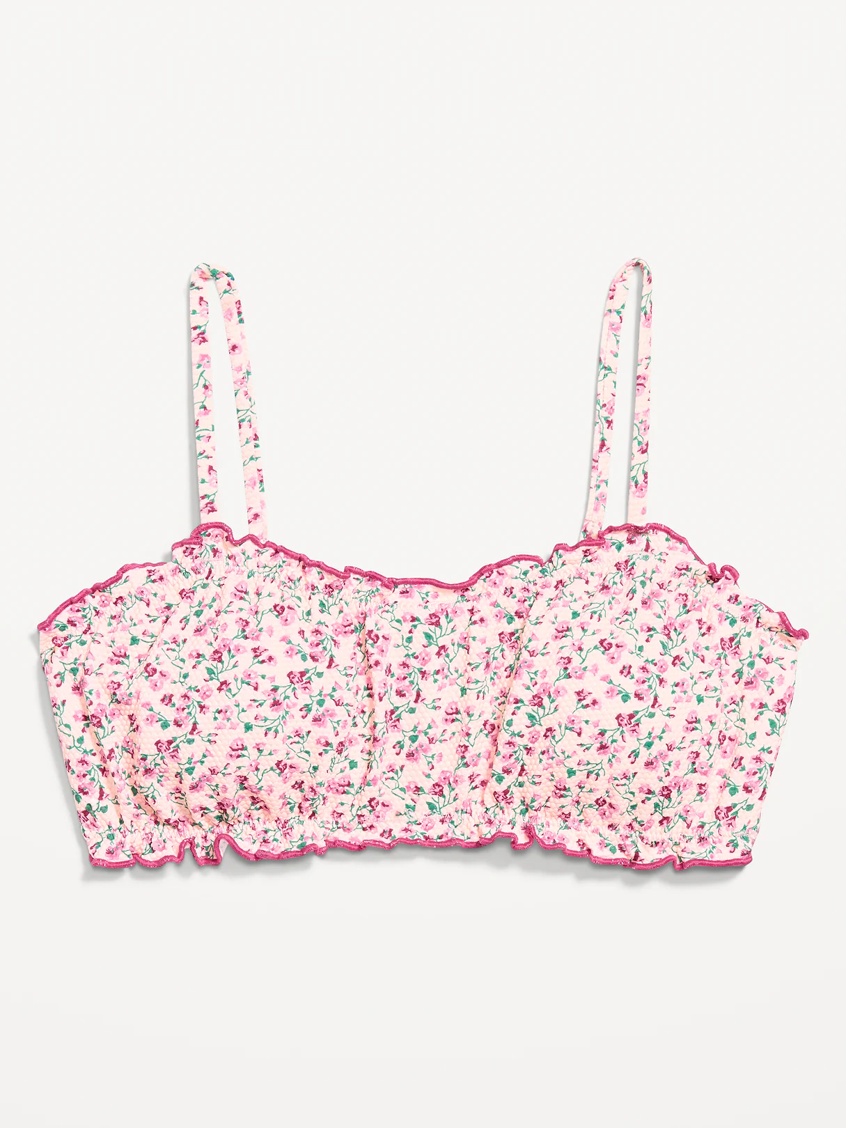Scoop-Neck Ruffle Swim Top - Pique Pink Floral