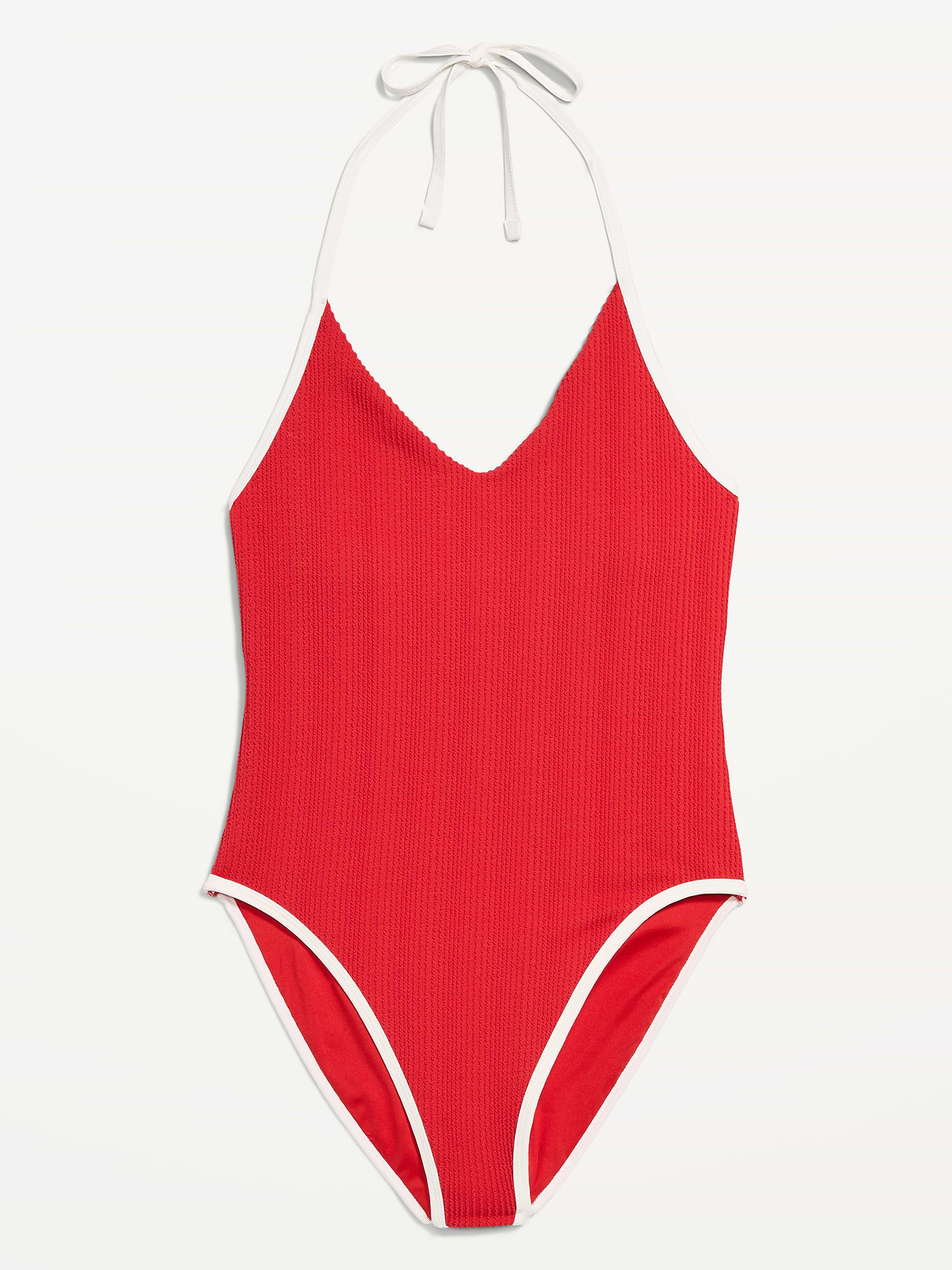 Pique V-Neck Halter Swimsuit - Amaryllis
