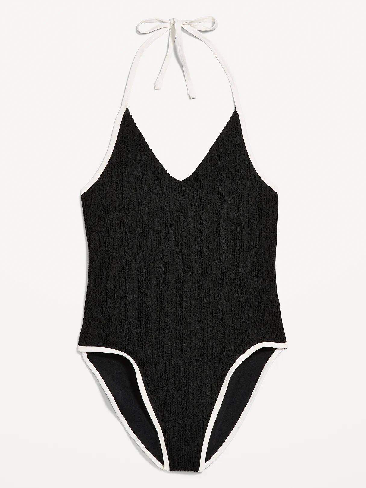 Pique V-Neck Halter Swimsuit - Black Jack (861796032)