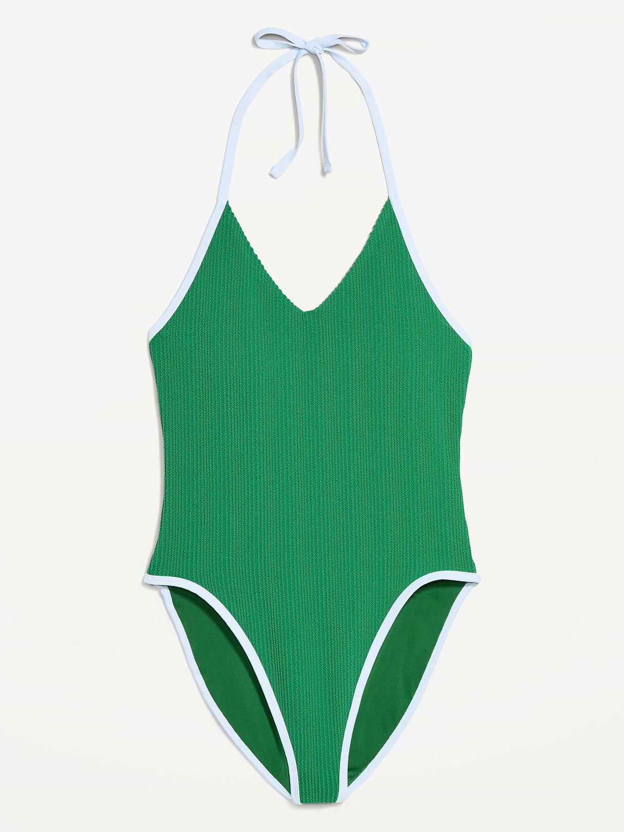 Pique V-Neck Halter Swimsuit - Emerald Pigment