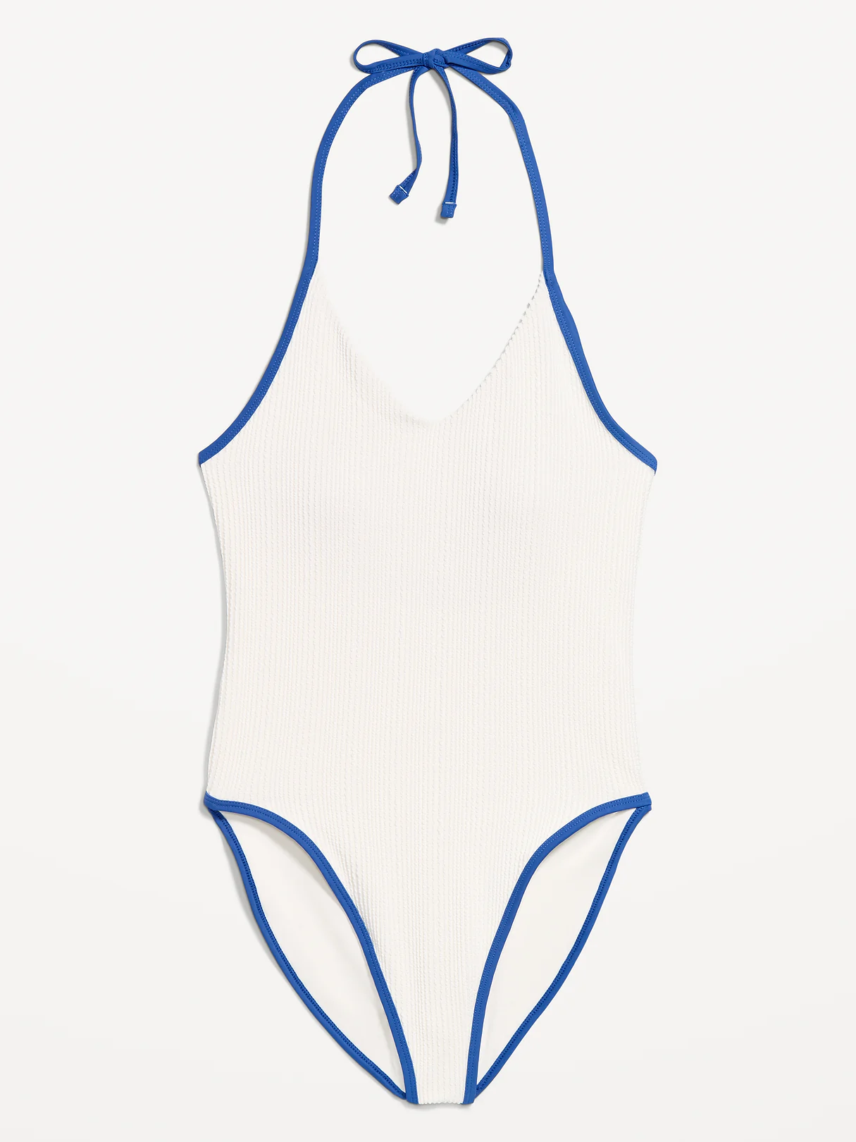 Pique V-Neck Halter Swimsuit - Sea Salt