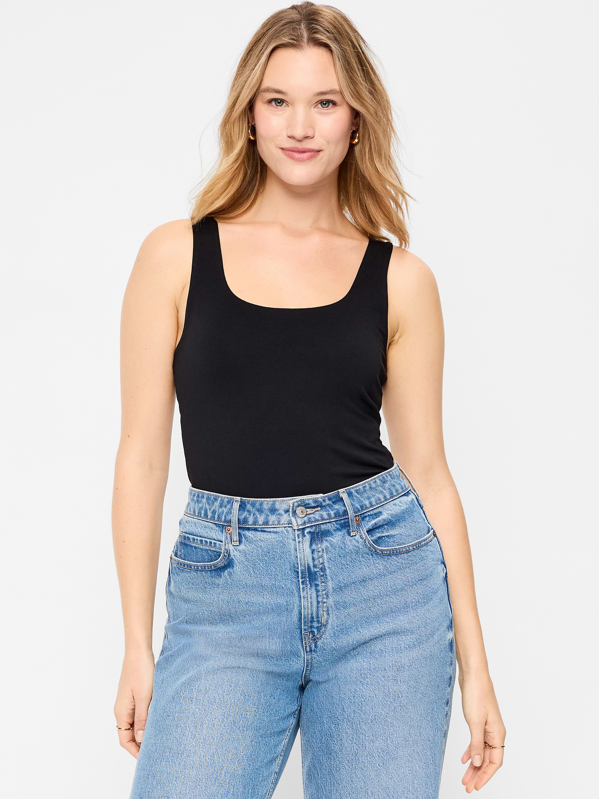 Hug Double-Layer Scoop-Neck Tank Top - Black Jack 3