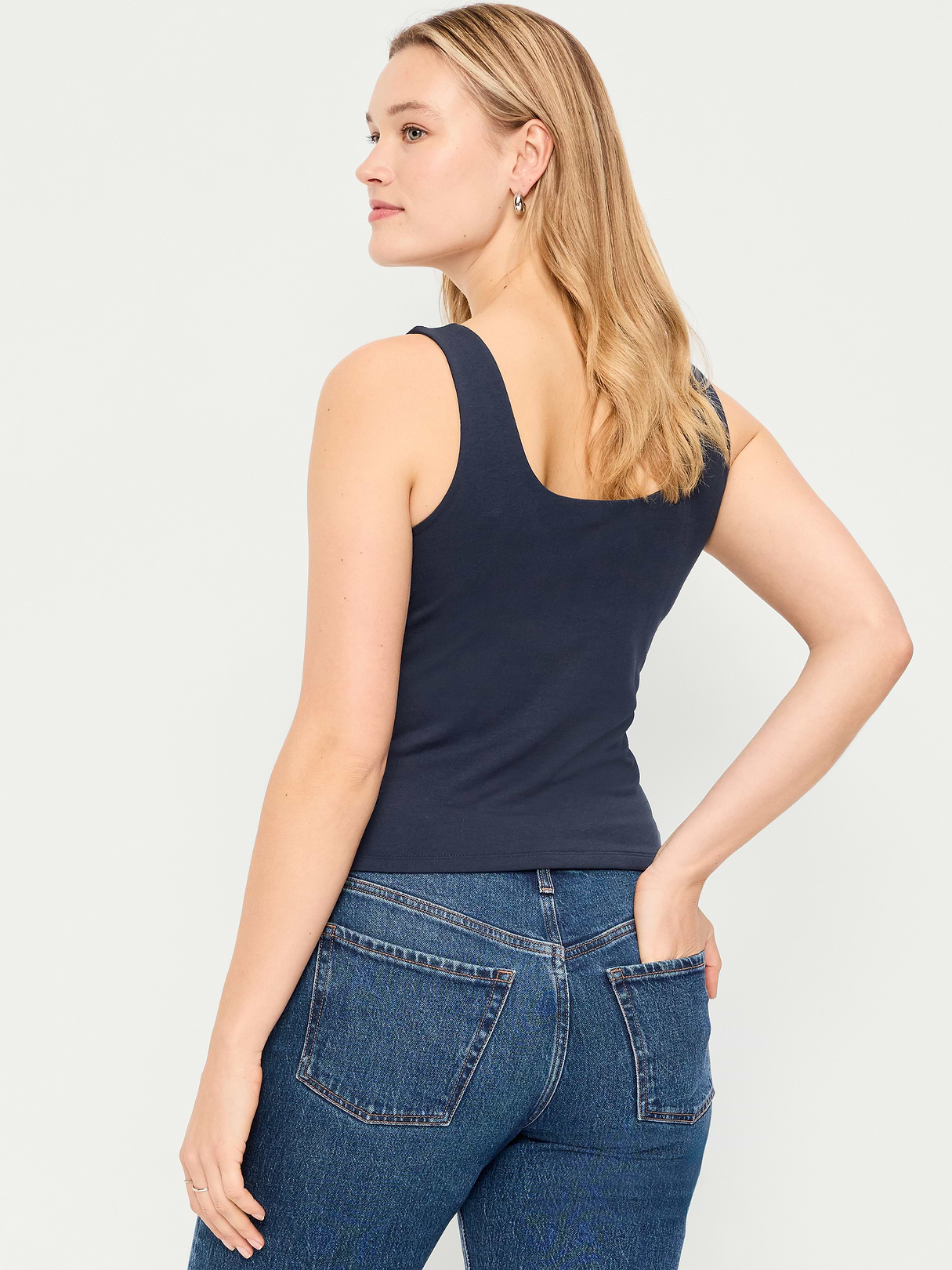 Hug Double-Layer Scoop-Neck Tank Top - In the Navy
