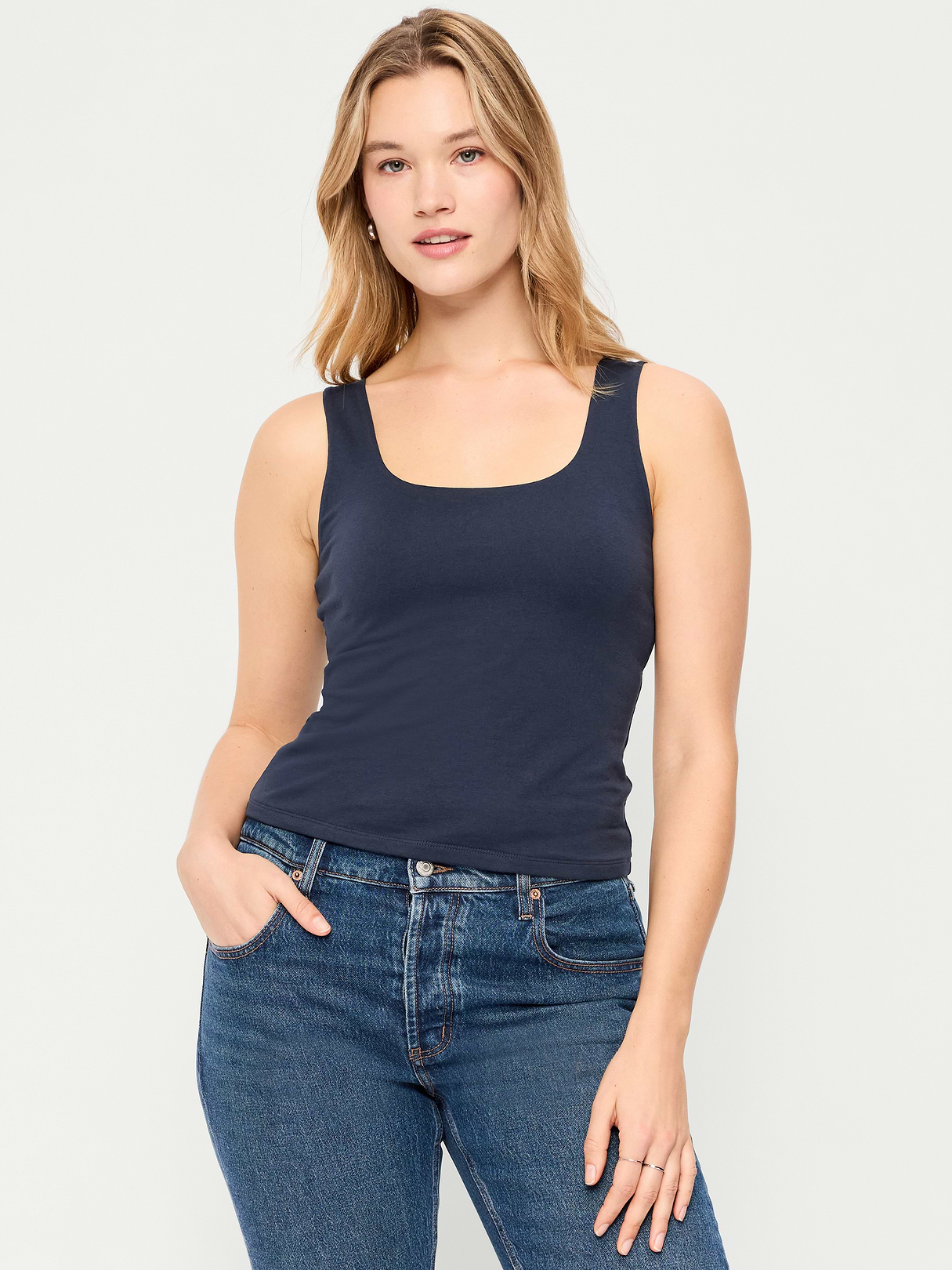 Hug Double-Layer Scoop-Neck Tank Top - In the Navy