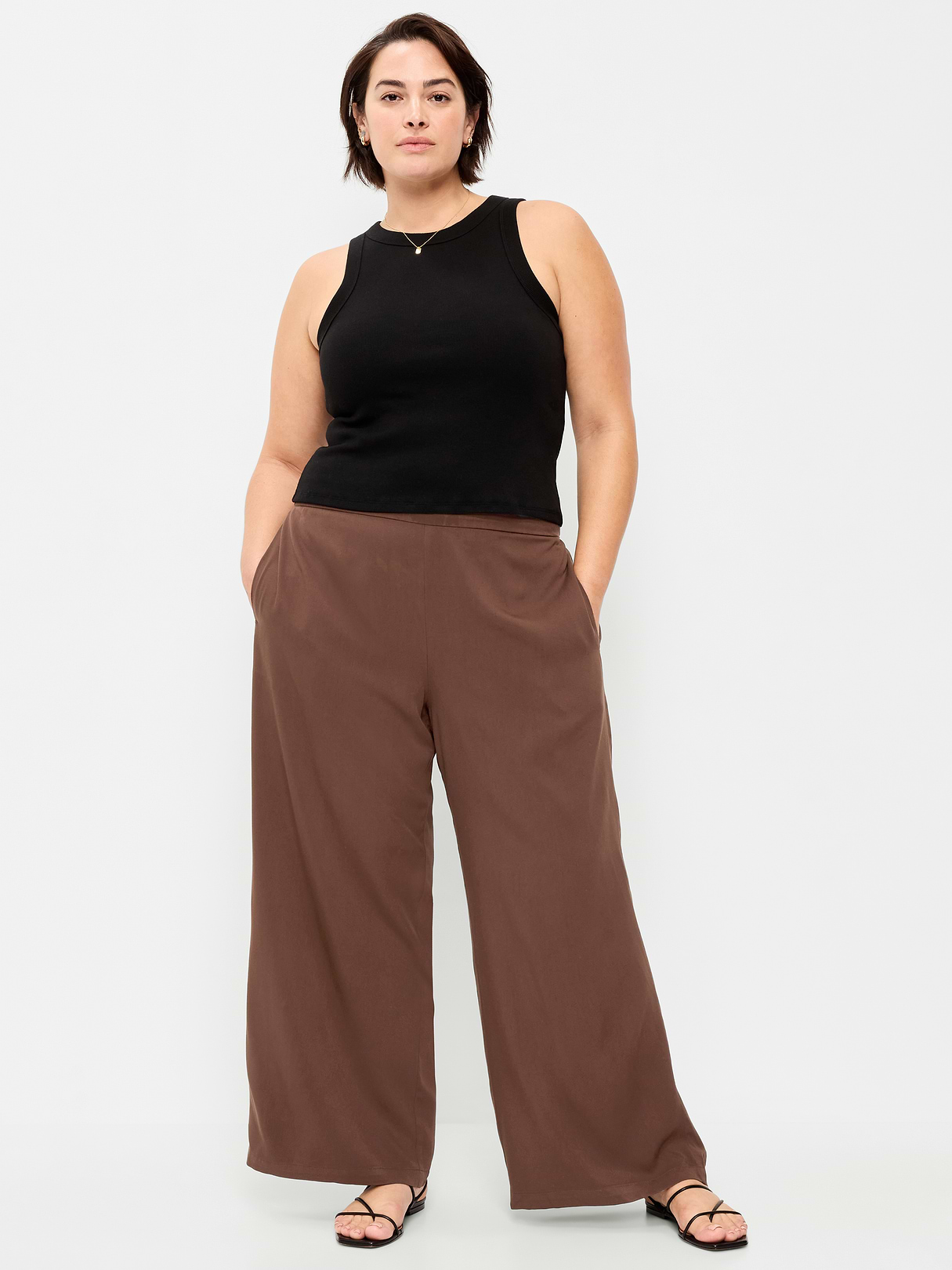 High-Waisted Playa Wide-Leg Pants - Peppercorn