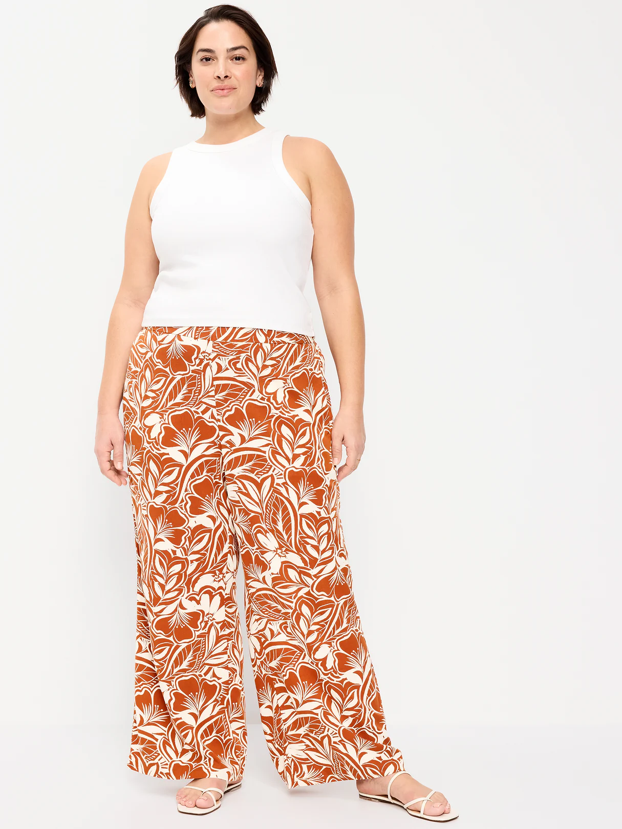 High-Waisted Playa Wide-Leg Pants - Warm Floral Bottom