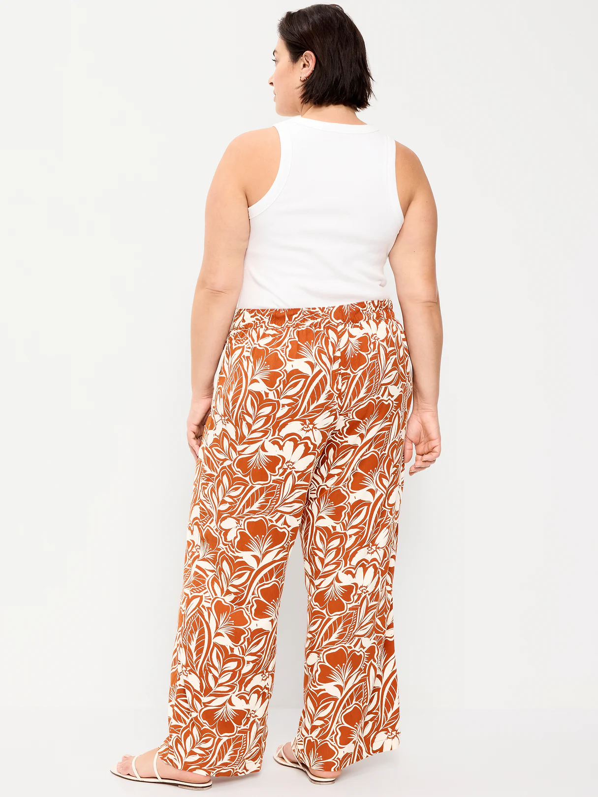 High-Waisted Playa Wide-Leg Pants - Warm Floral Bottom