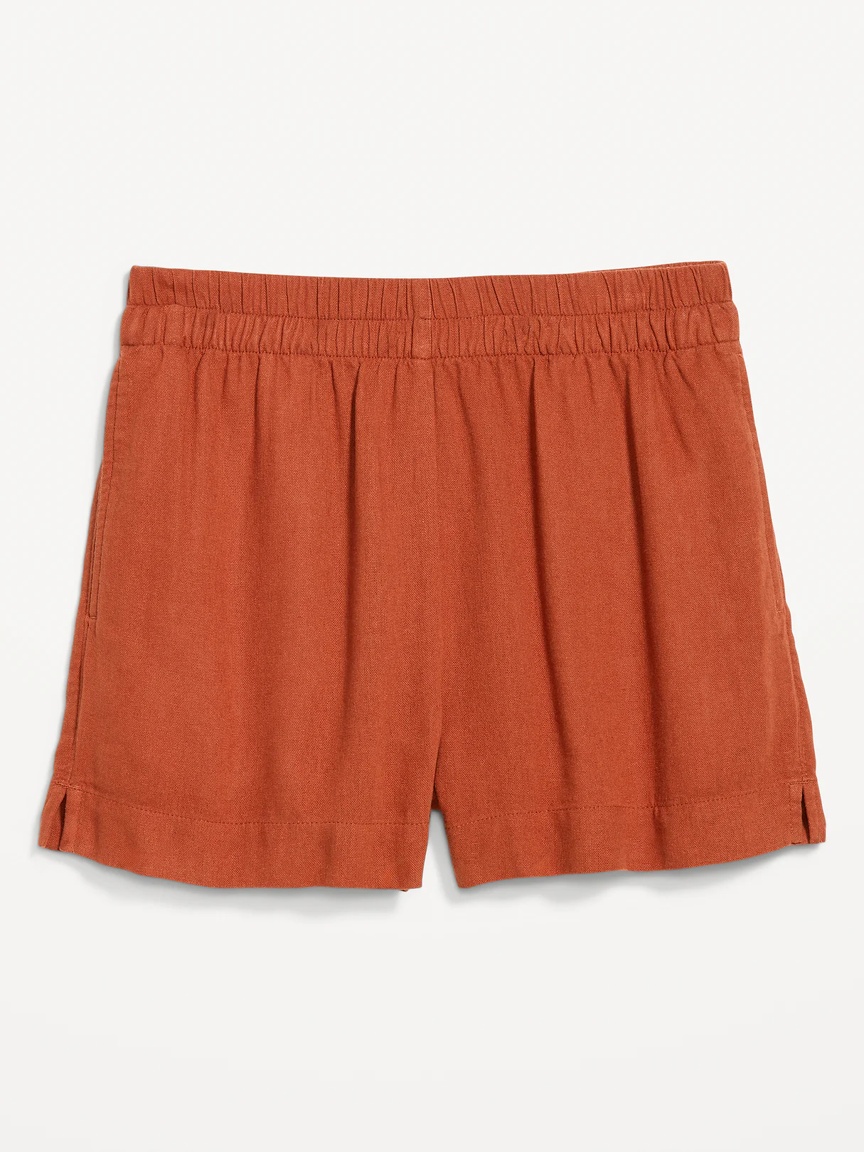 High-Waisted Beach Linen Pull-On Shorts - Russet Moon