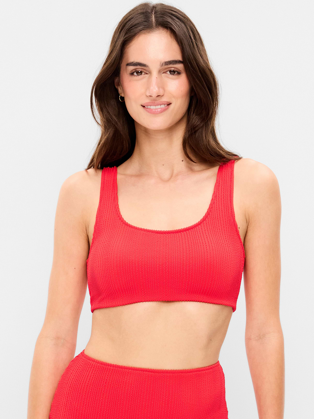 Ribbed Scoop-Neck Swim Top - Amaryllis