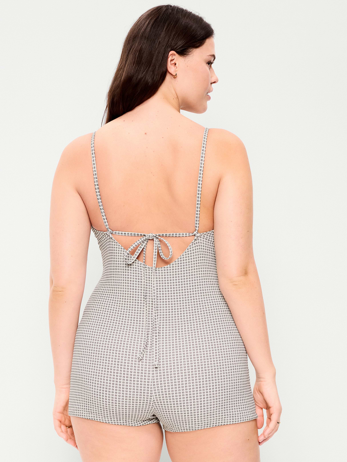 Textured Swim Romper - Black/White Gingham