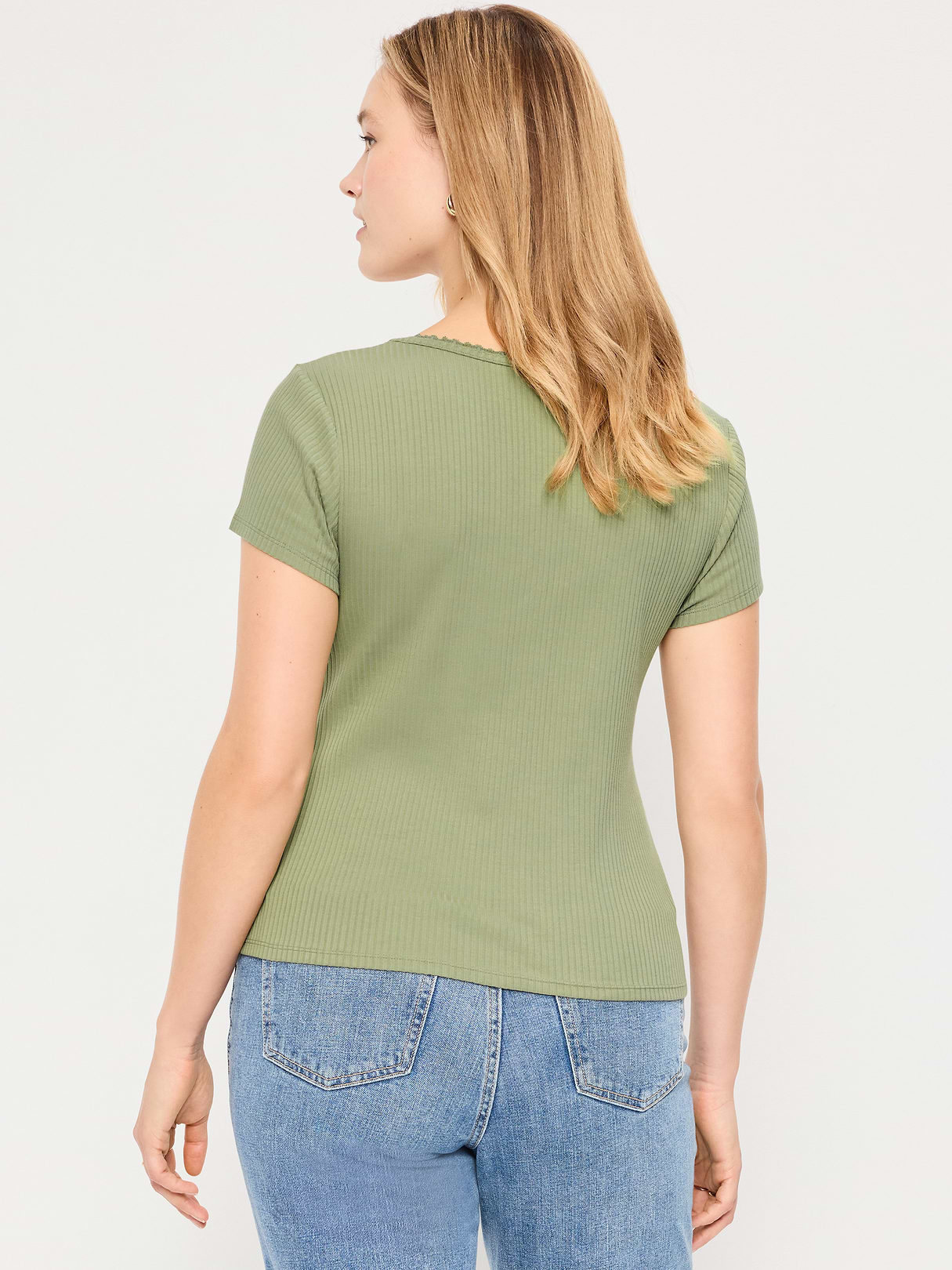Lace-Trim Sweetheart-Neck Ribbed Top - Bare Ground