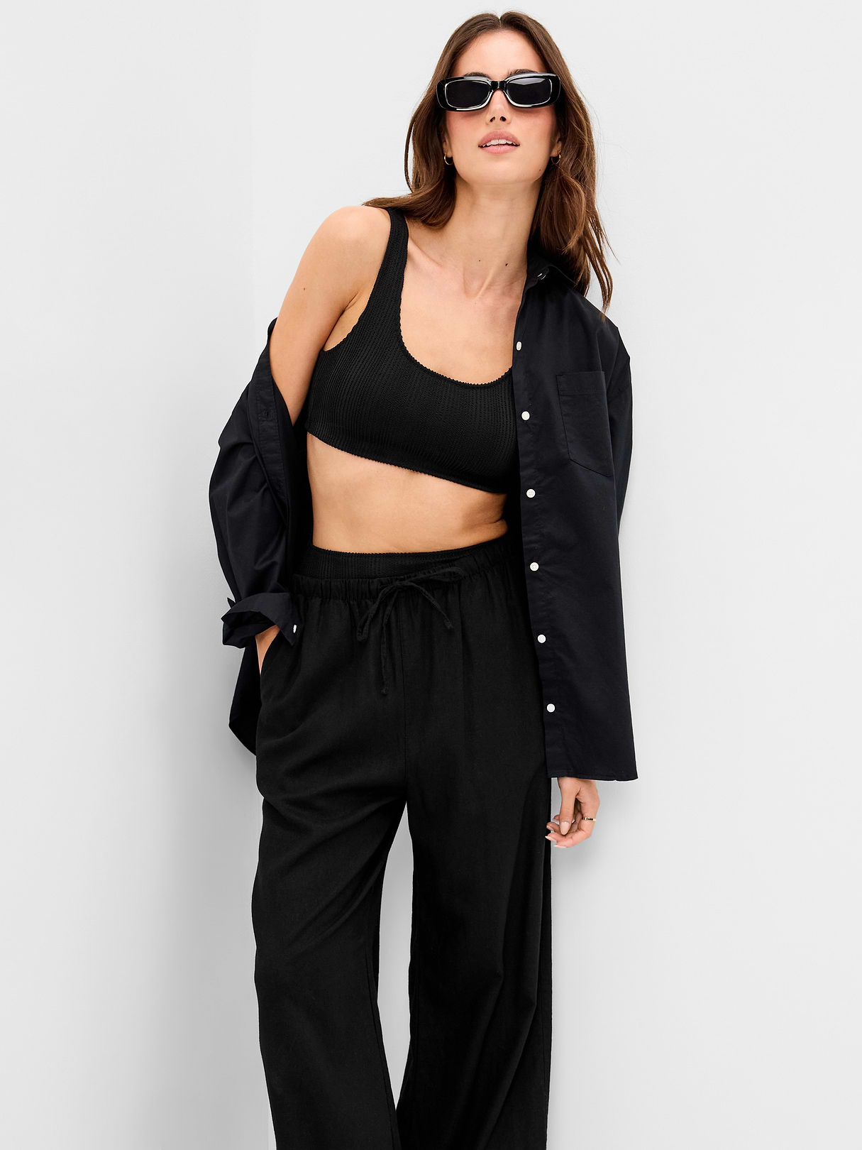 Ribbed Scoop-Neck Swim Top - Black Jack