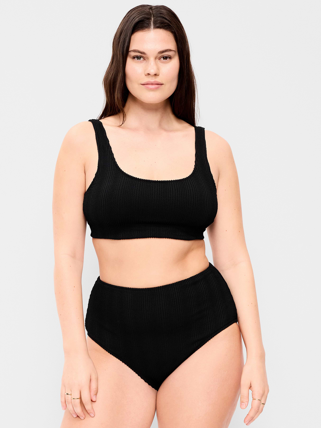Ribbed Scoop-Neck Swim Top - Black Jack