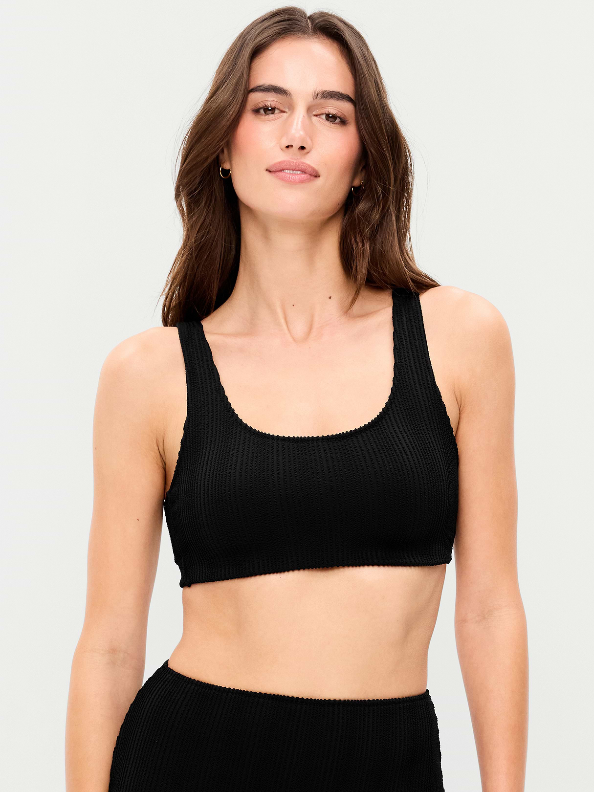 Ribbed Scoop-Neck Swim Top - Black Jack