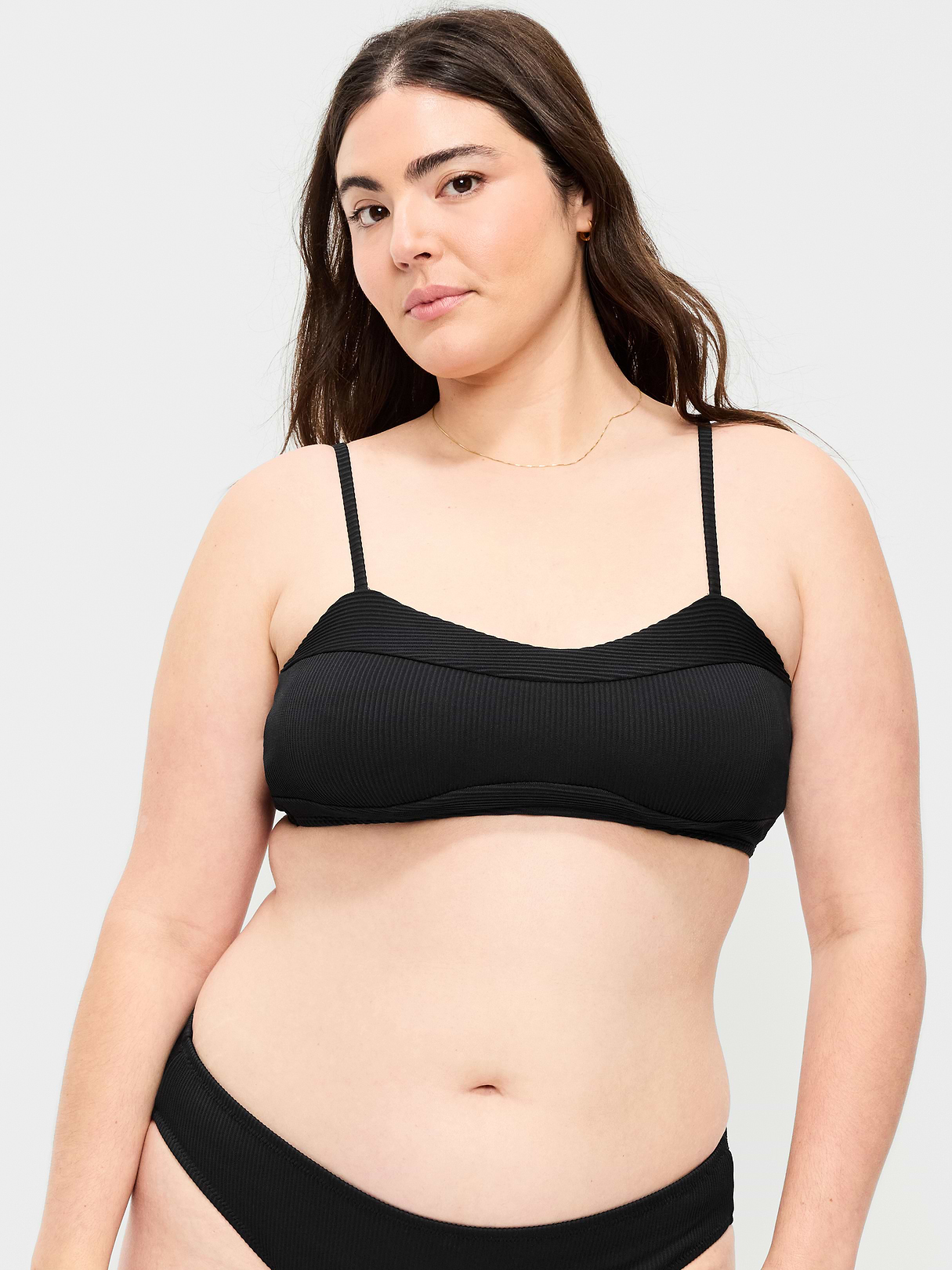Ribbed Bra Bikini Swim Top - Black Jack