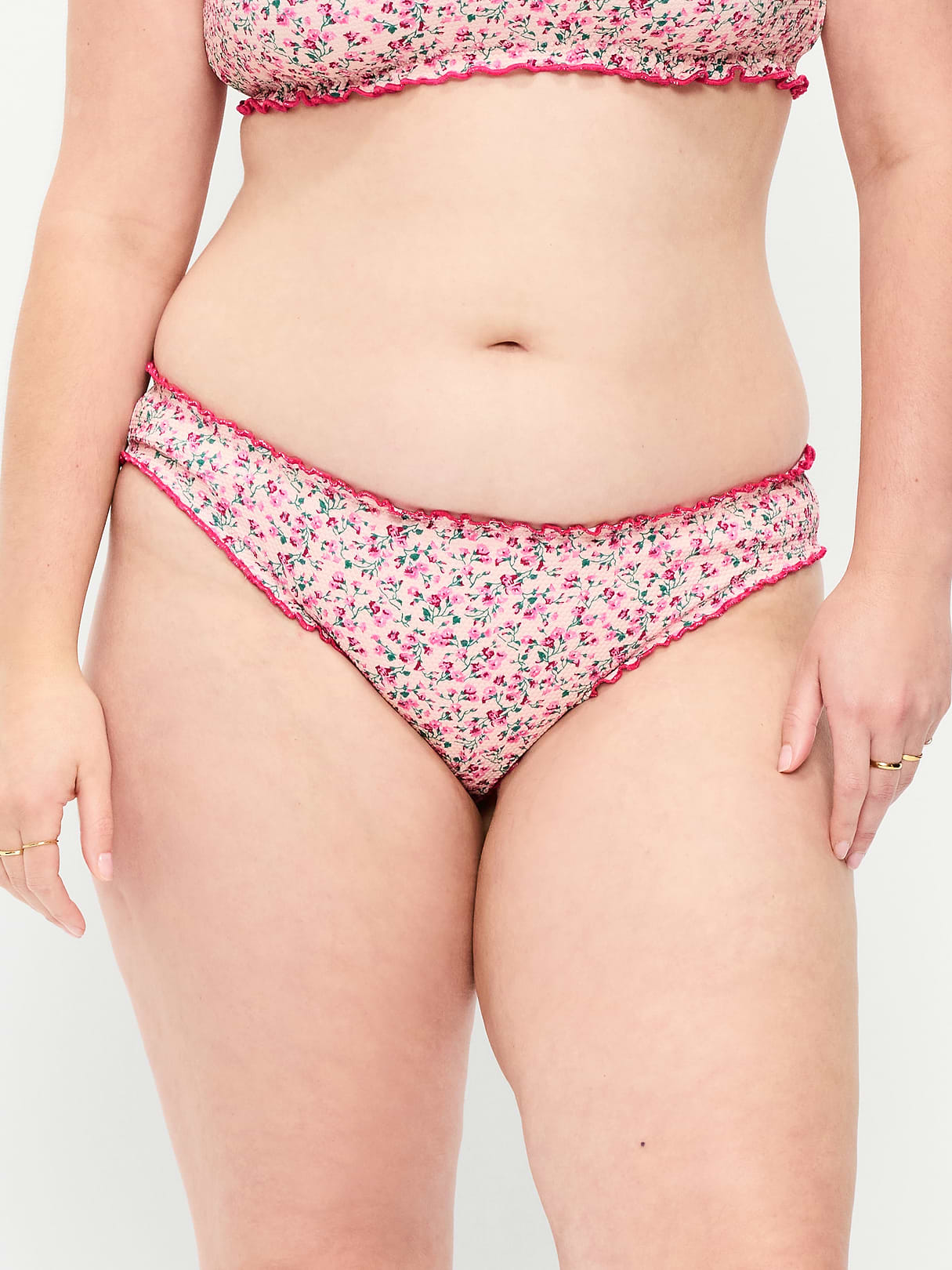 Mid-Rise Ruffle Trim Swim Bottoms - Pique Pink Floral