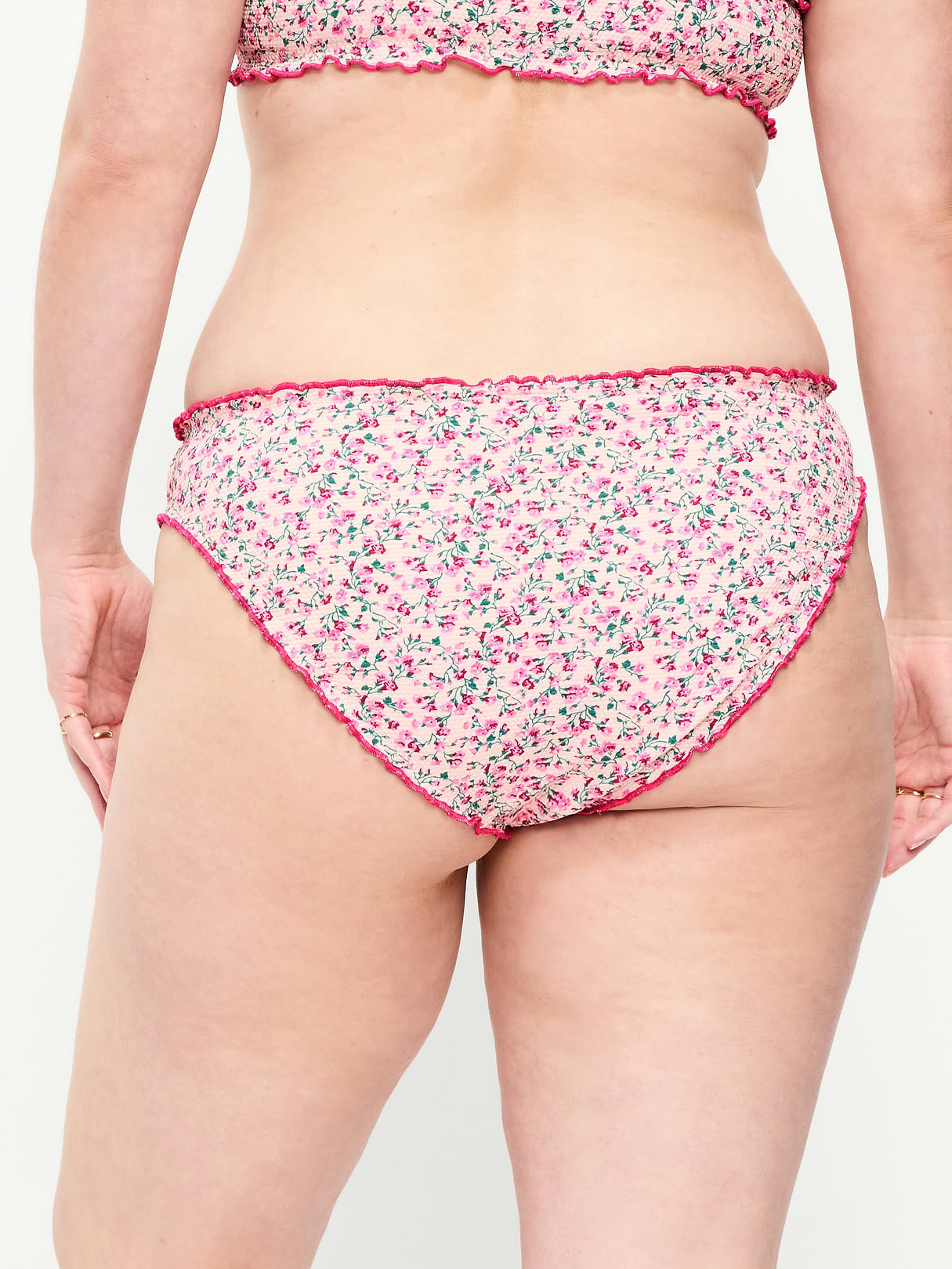 Mid-Rise Ruffle Trim Swim Bottoms - Pique Pink Floral