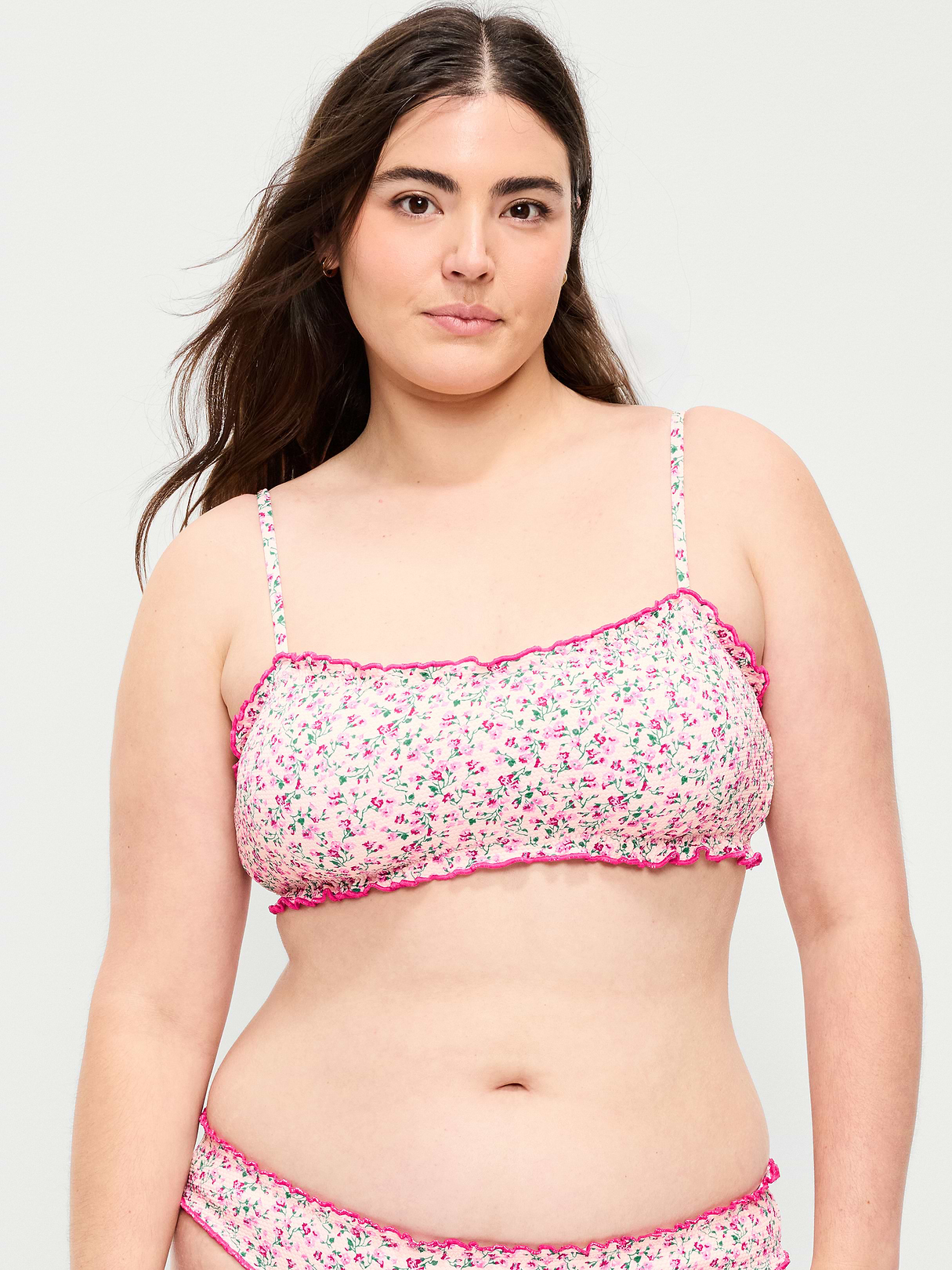 Scoop-Neck Ruffle Swim Top - Pique Pink Floral