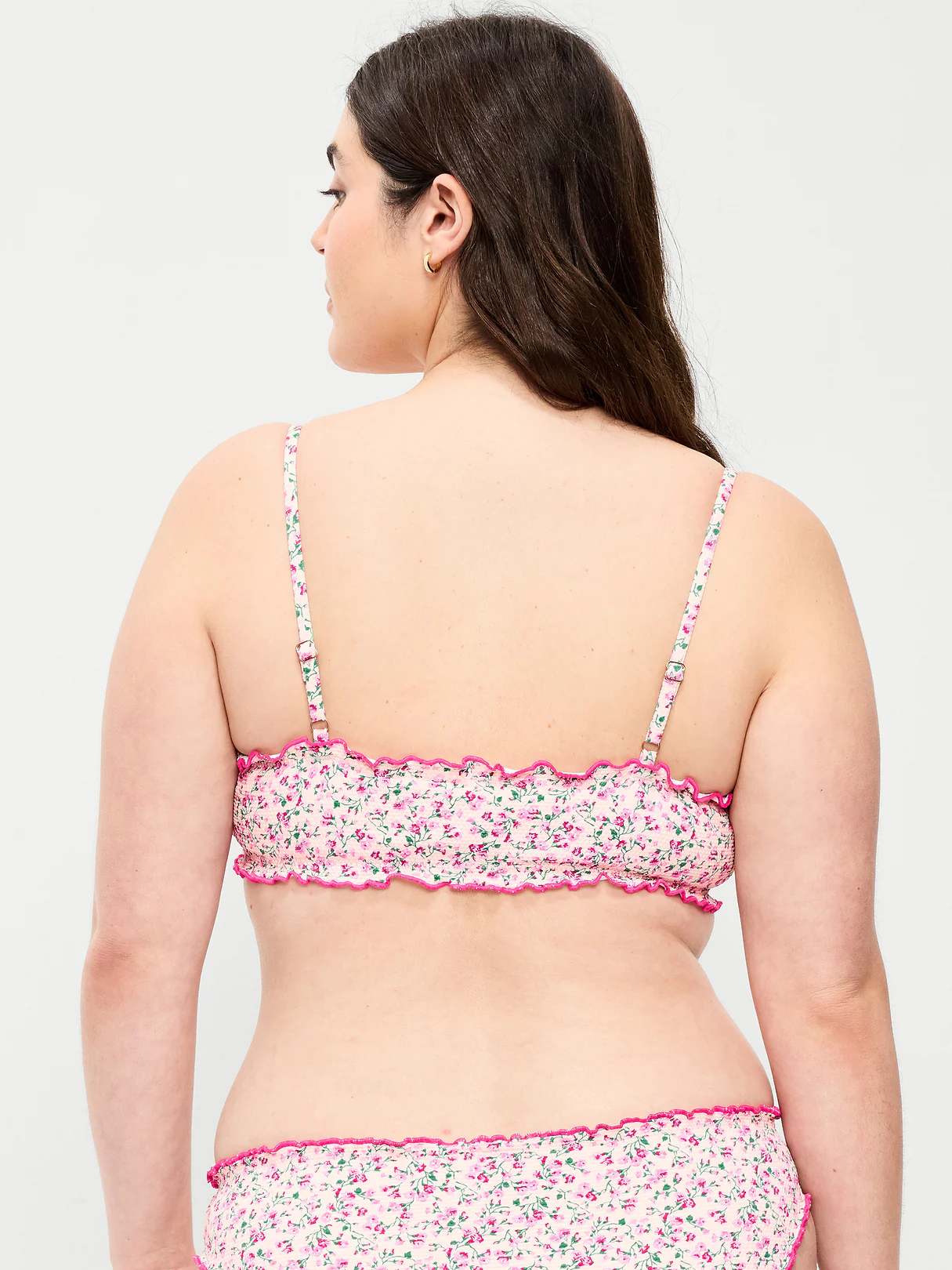 Scoop-Neck Ruffle Swim Top - Pique Pink Floral