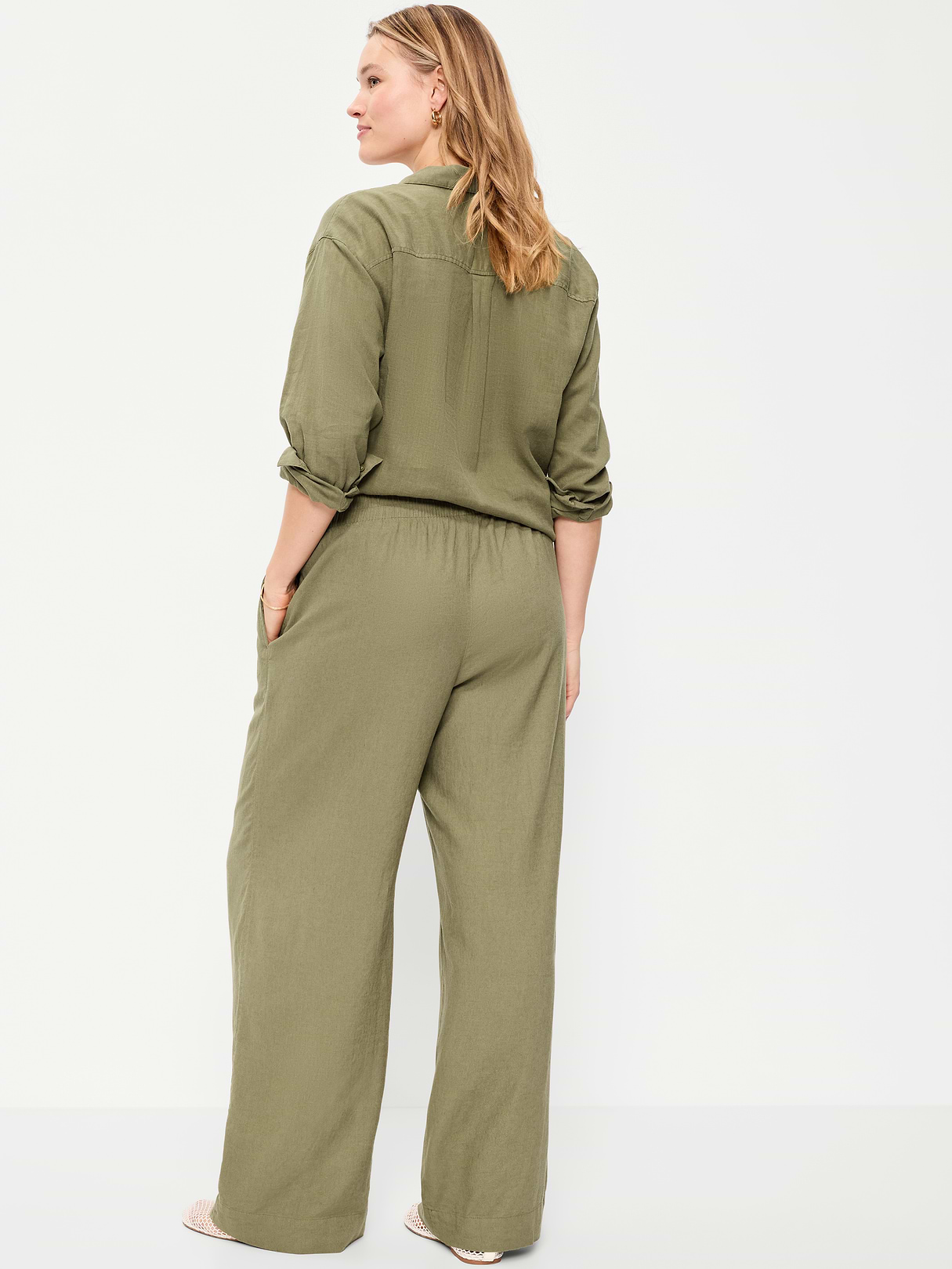 High-Waisted Linen-Blend Super Wide-Leg Pants - Kombu