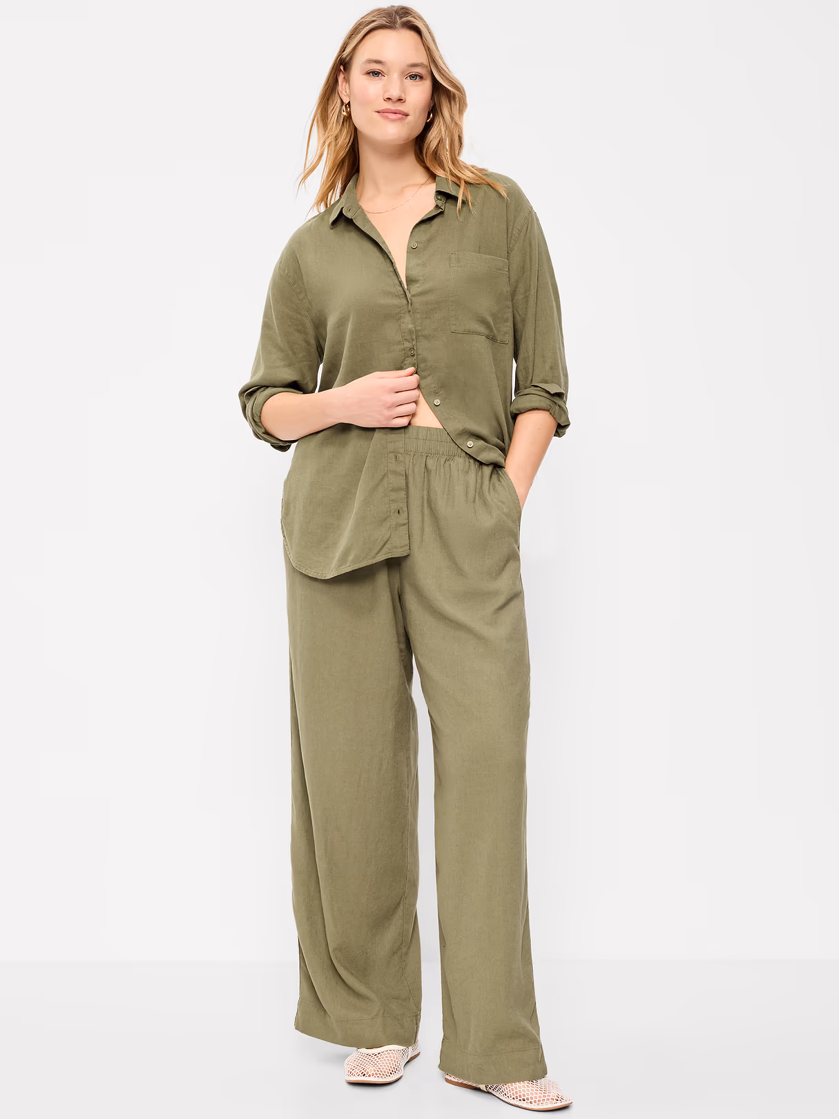 High-Waisted Linen-Blend Super Wide-Leg Pants - Kombu