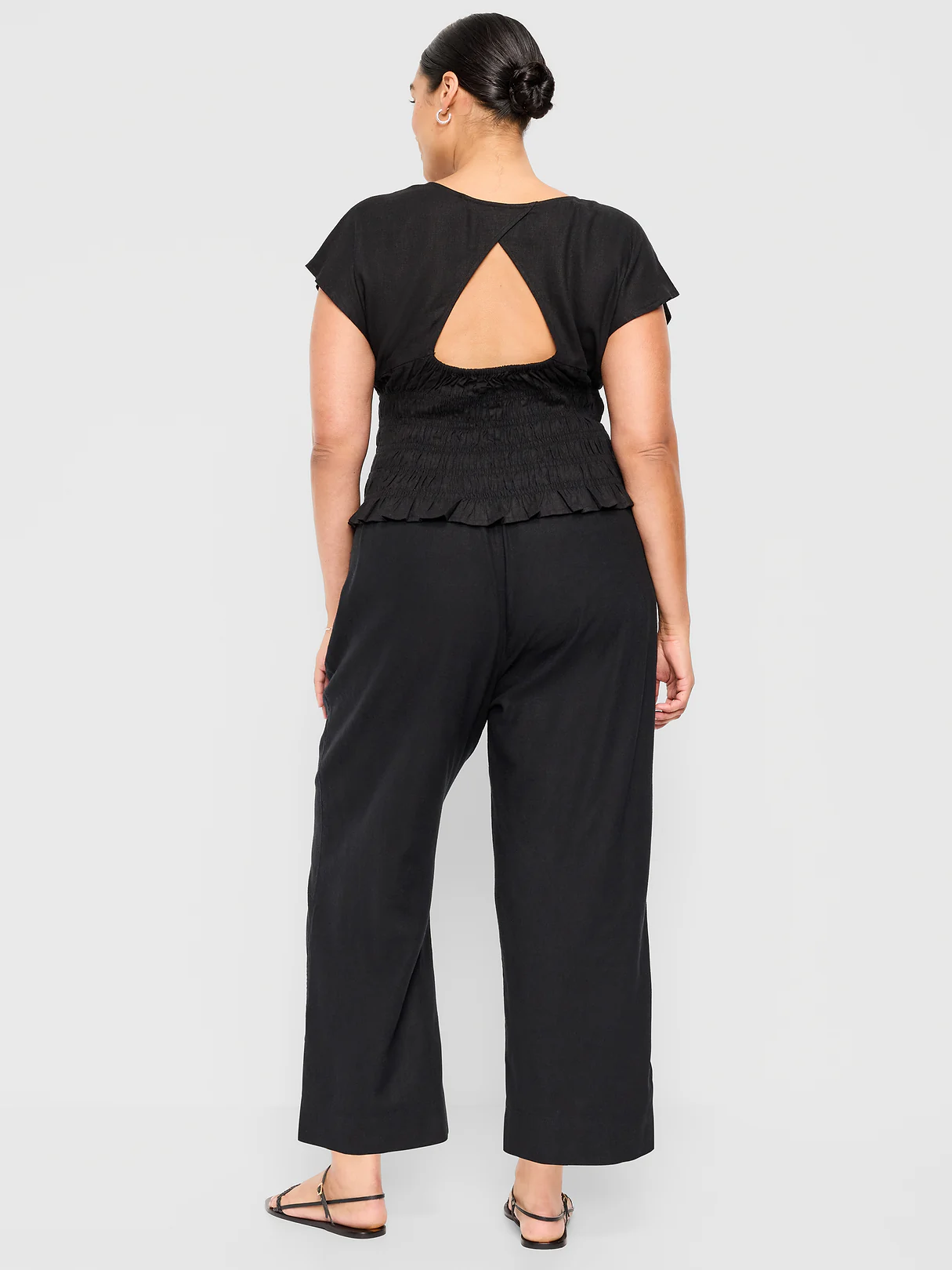 High-Waisted Linen-Blend Straight Ankle Pants - Black Jack