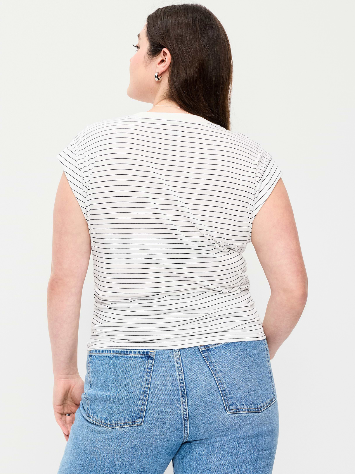 Cap-Sleeve Cinch-Waist Top - Sea Salt Stripe