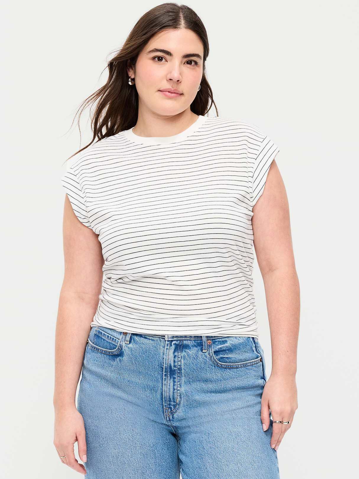 Cap-Sleeve Cinch-Waist Top - Sea Salt Stripe