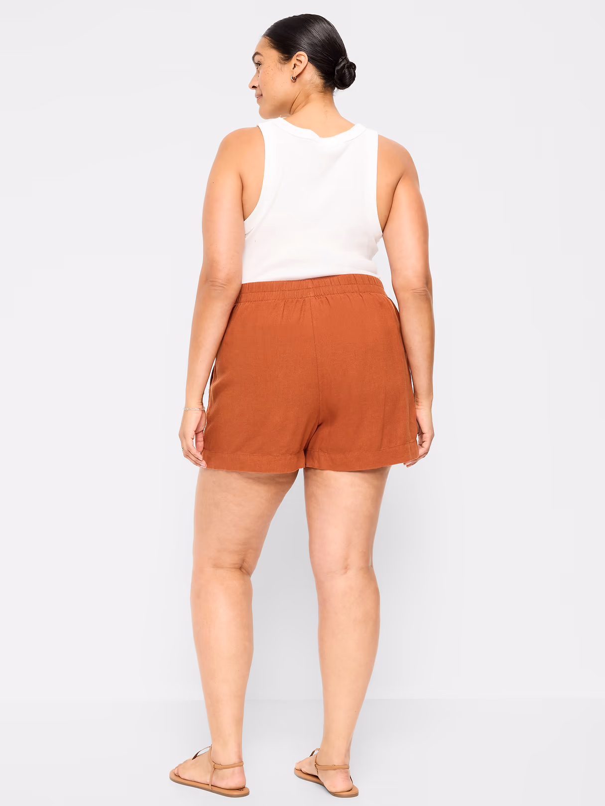 High-Waisted Beach Linen Pull-On Shorts - Russet Moon