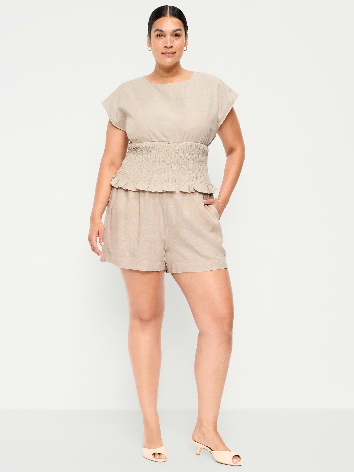 High-Waisted Beach Linen Pull-On Shorts - Flax Linen