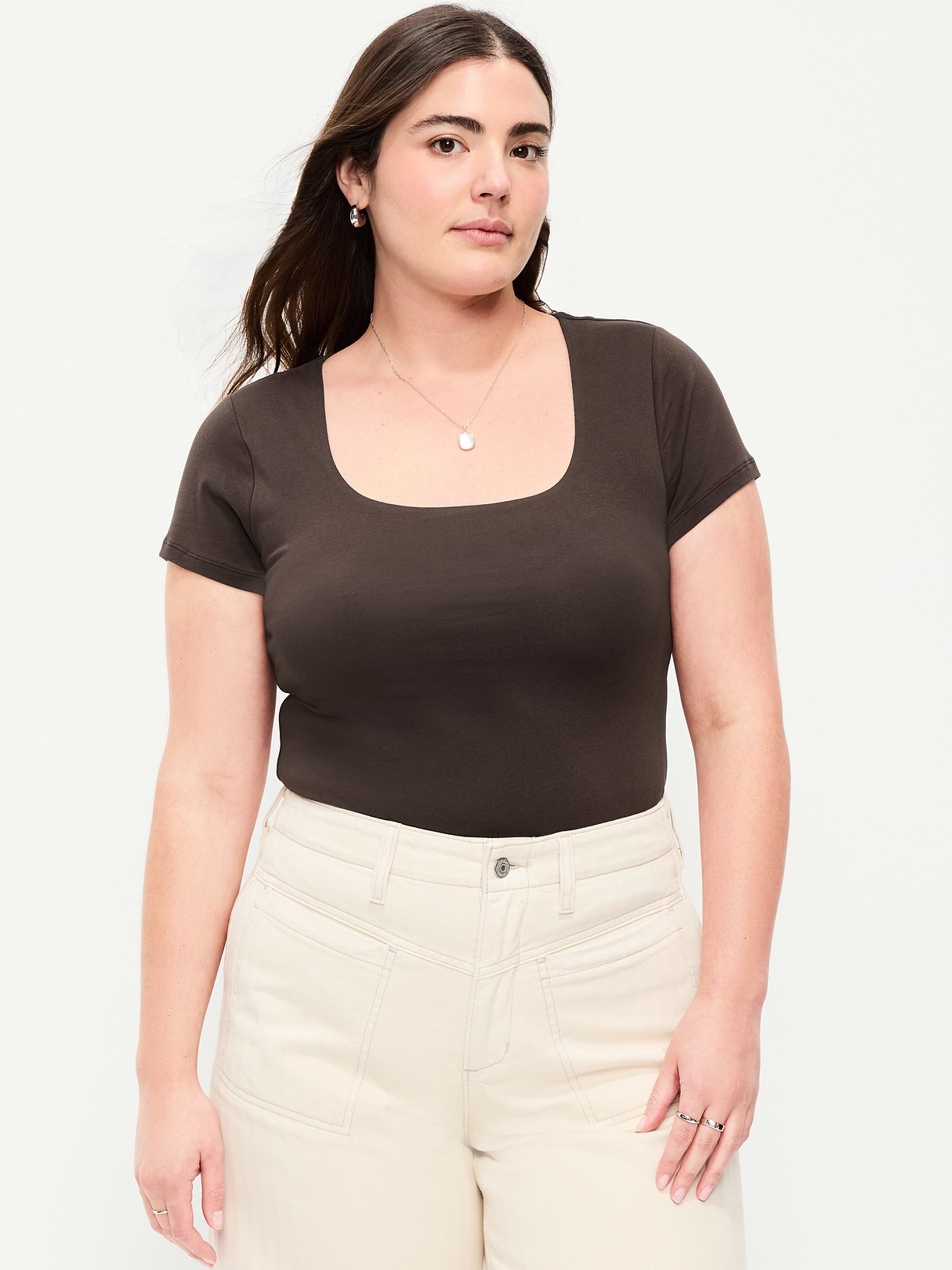 Hug Double-Layer Scoop-Neck Top - Black Coffee