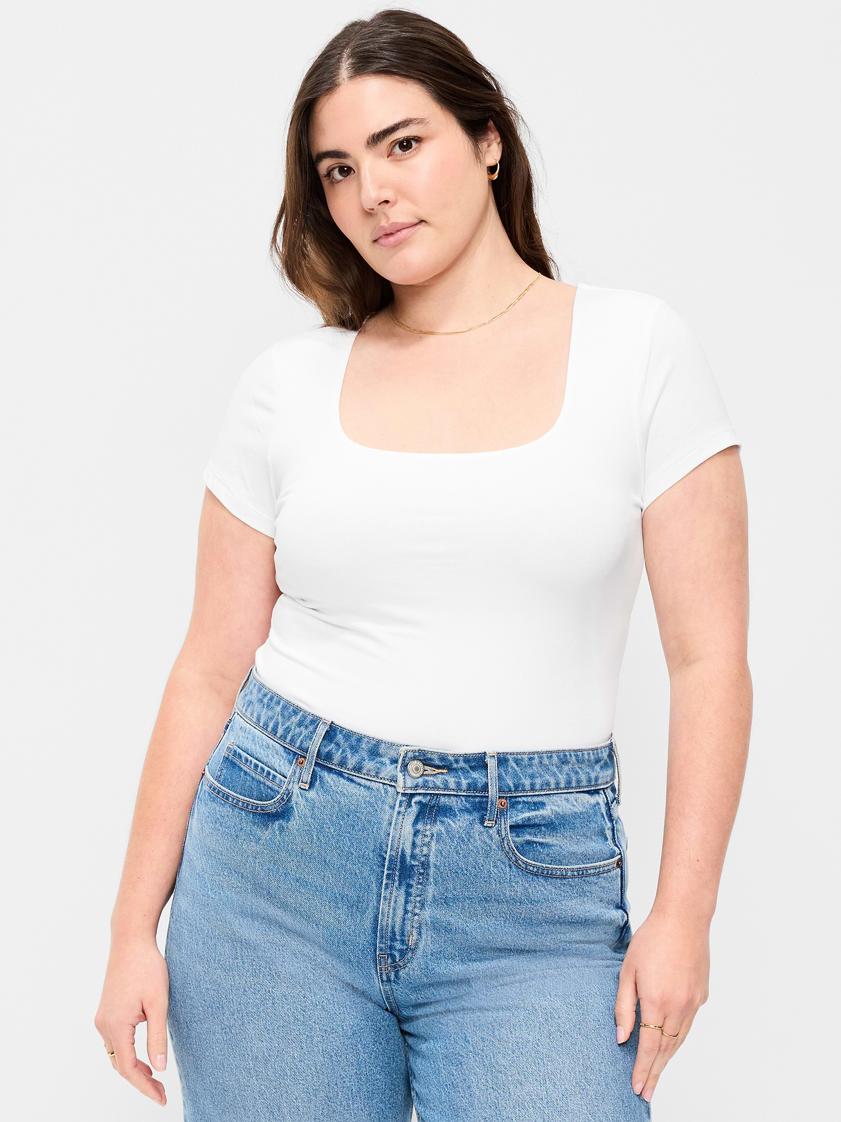 Hug Double-Layer Scoop-Neck Top - Calla Lilies