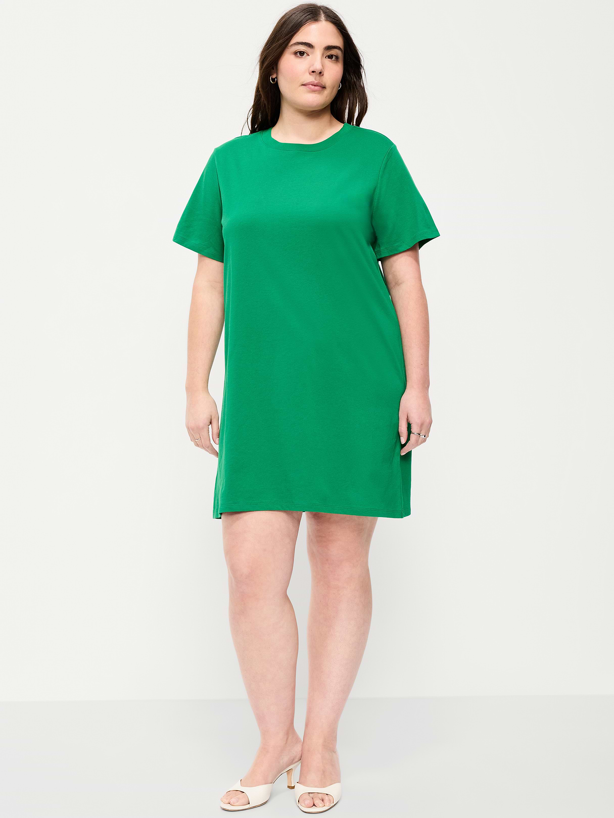 Vintage Crew-Neck Mini T-Shirt Dress - Emerald Pigment