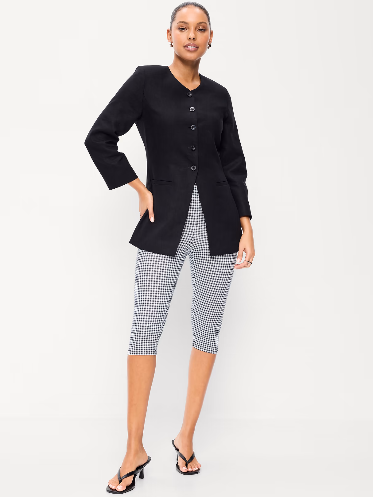 High-Waisted Fashion Layering Capri Legging - Black/Black Gingham