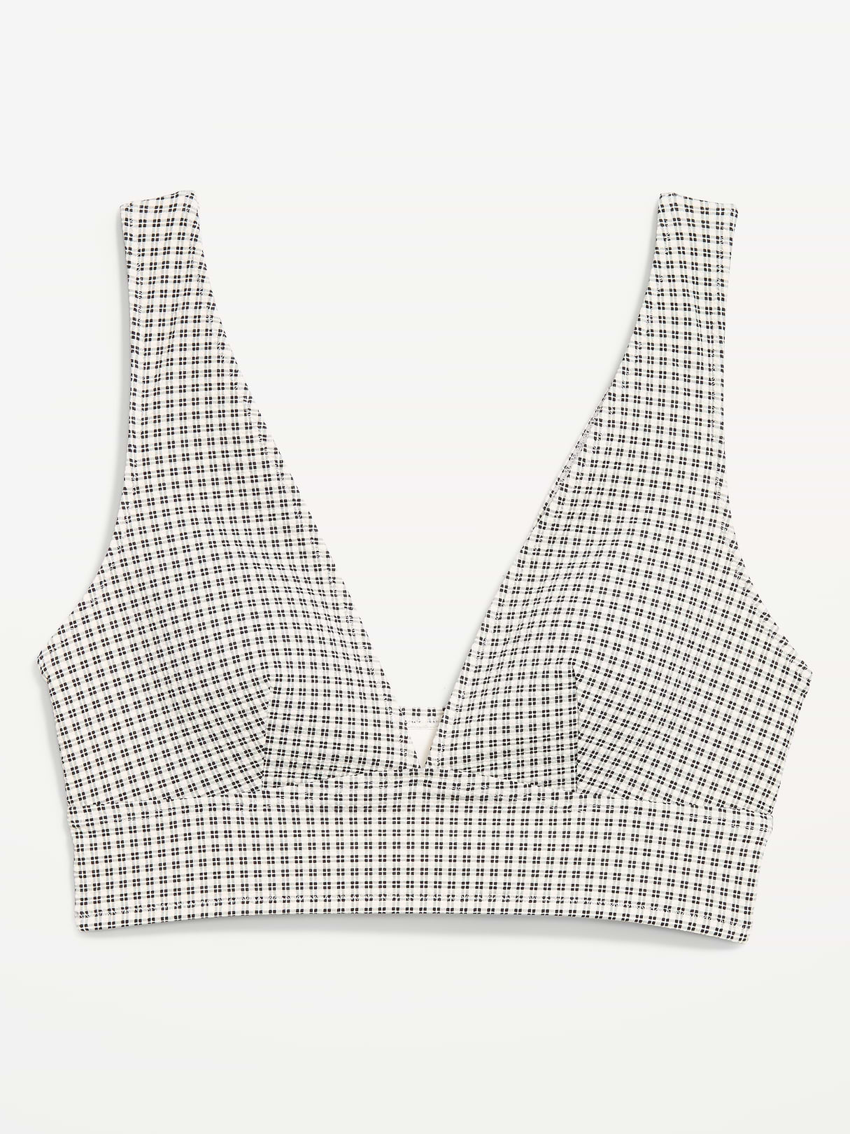 V-Neck Longline Bikini Swim Top - Black/White Gingham