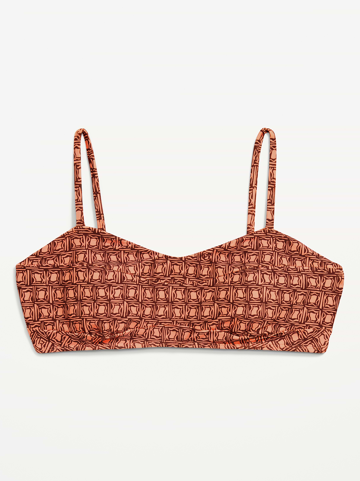 Ribbed Bra Bikini Swim Top - Orange Geo