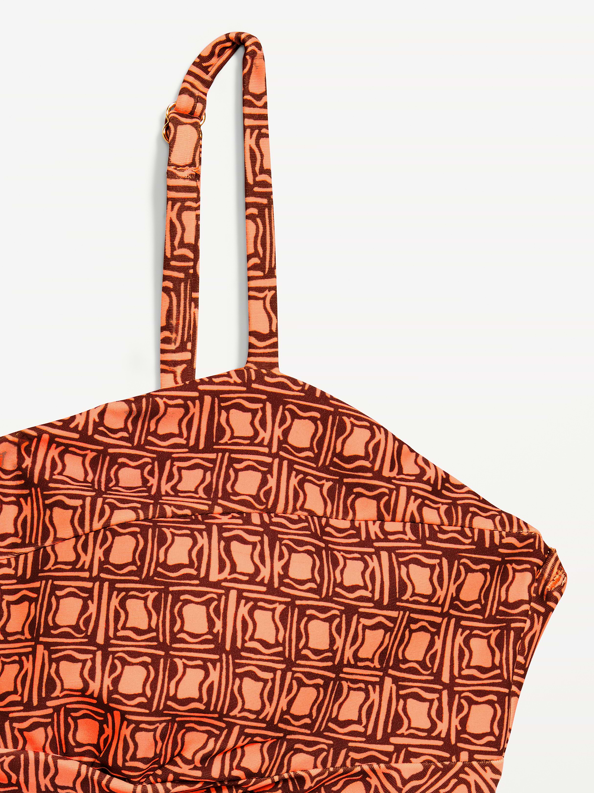 Ribbed Bra Bikini Swim Top - Orange Geo