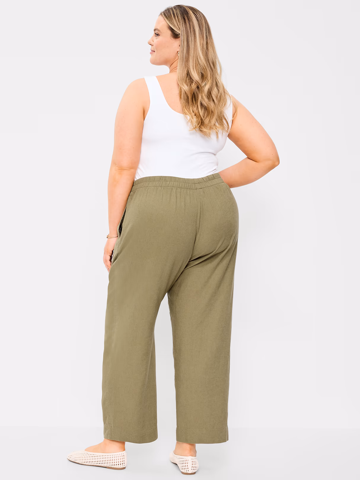 High-Waisted Linen-Blend Straight Ankle Pants - Kombu