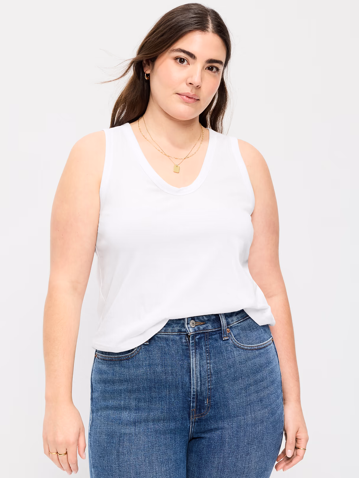 Relaxed Scoop-Neck Tank Top - White Lilies