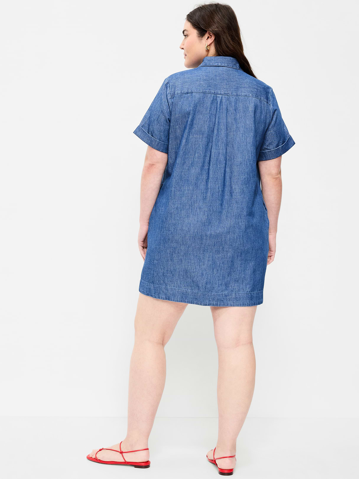 Button-Down Mini Shirt Dress - Chambray Blue