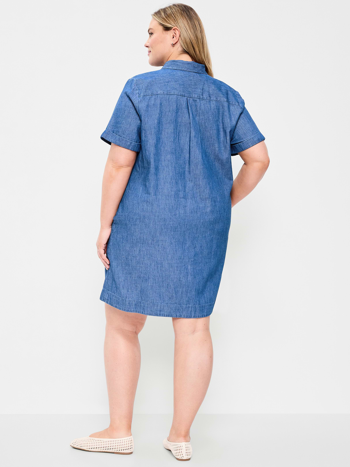 Button-Down Mini Shirt Dress - Chambray Blue