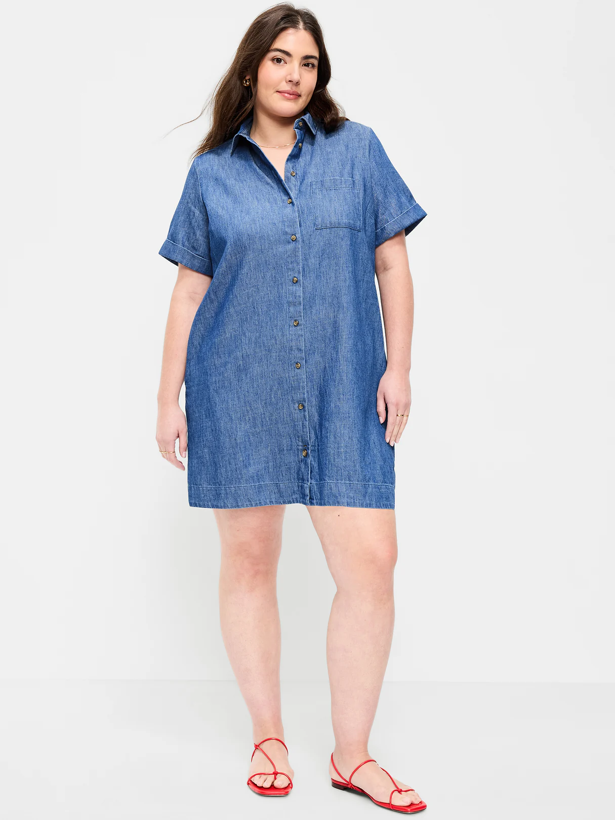 Button-Down Mini Shirt Dress - Chambray Blue