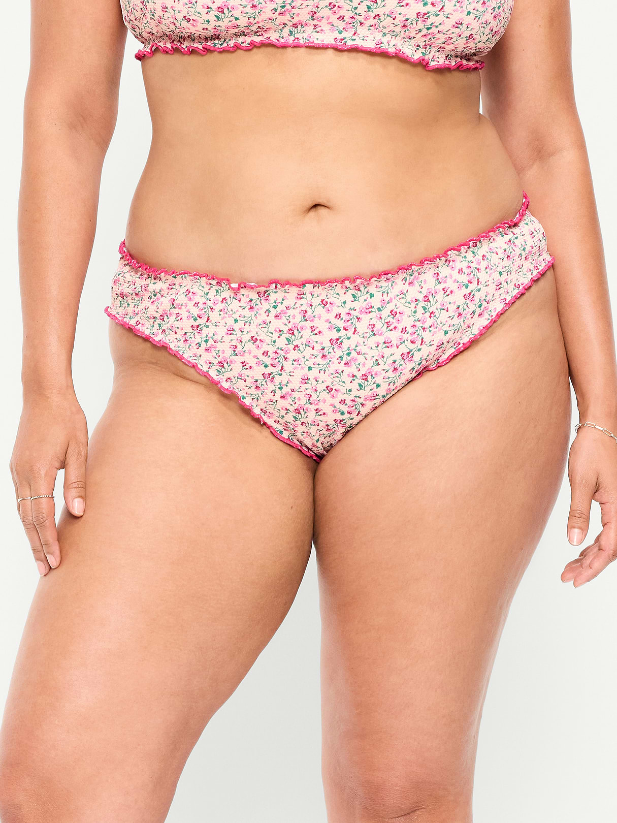 Mid-Rise Ruffle Trim Swim Bottoms - Pique Pink Floral