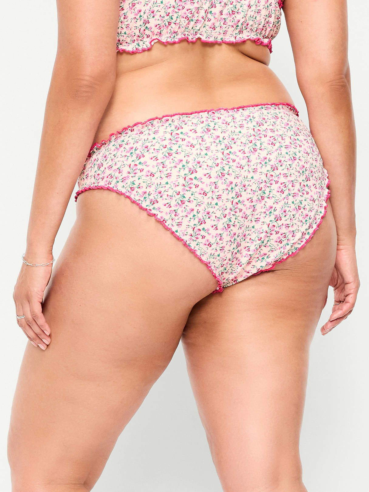 Mid-Rise Ruffle Trim Swim Bottoms - Pique Pink Floral