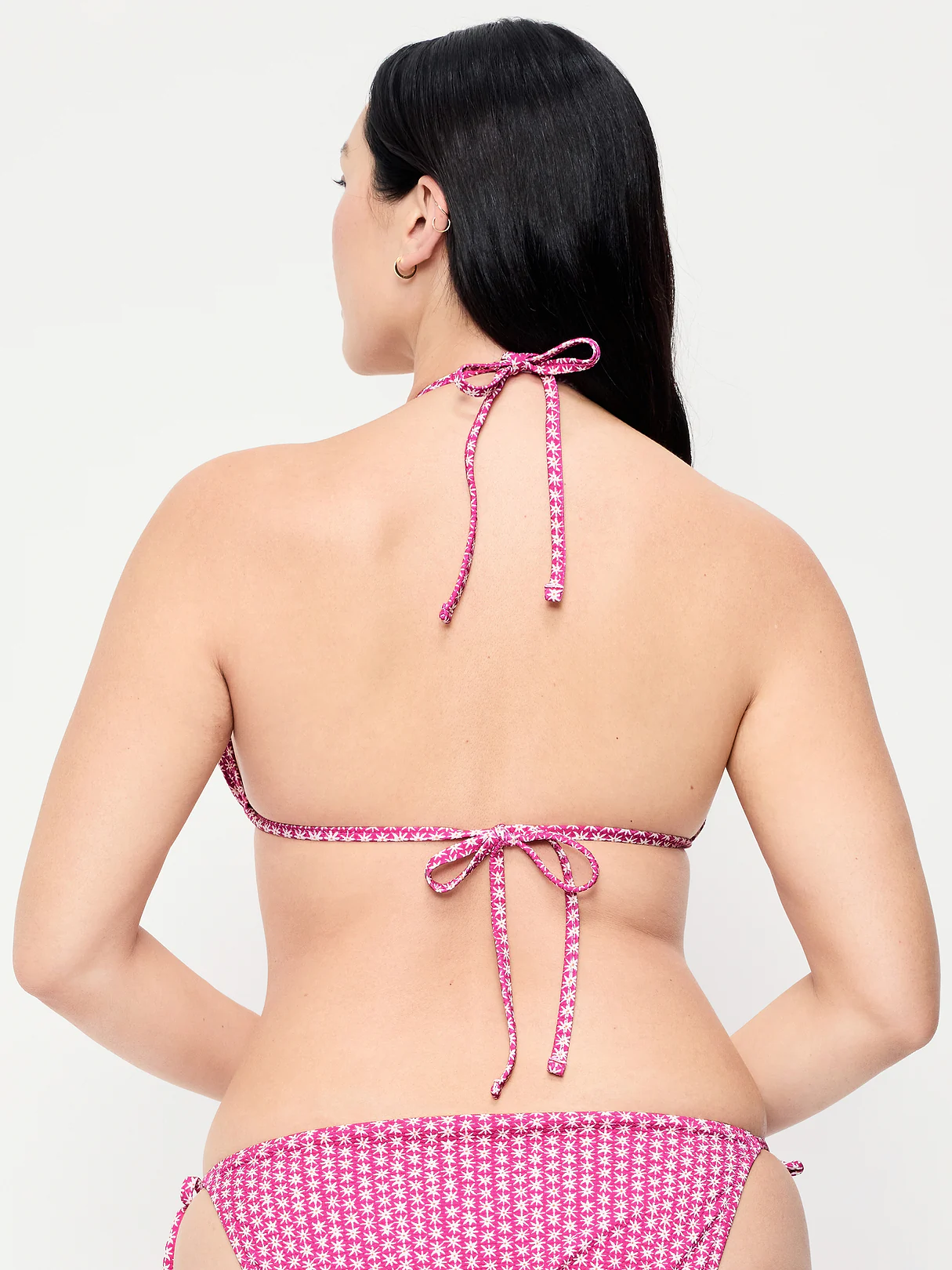 Pique Triangle String Bikini Swim Top - Pink Ditsy Floral