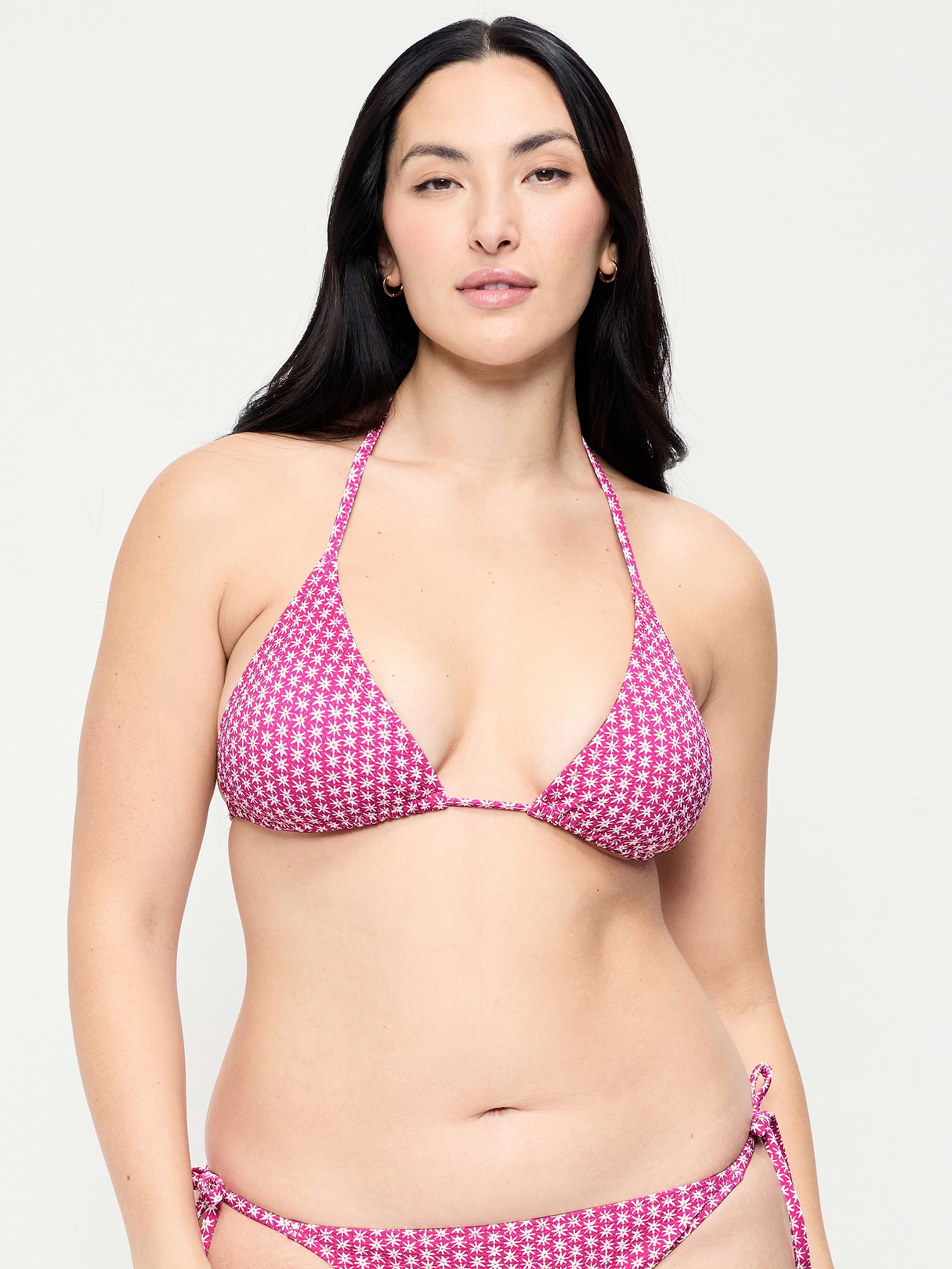 Pique Triangle String Bikini Swim Top - Pink Ditsy Floral