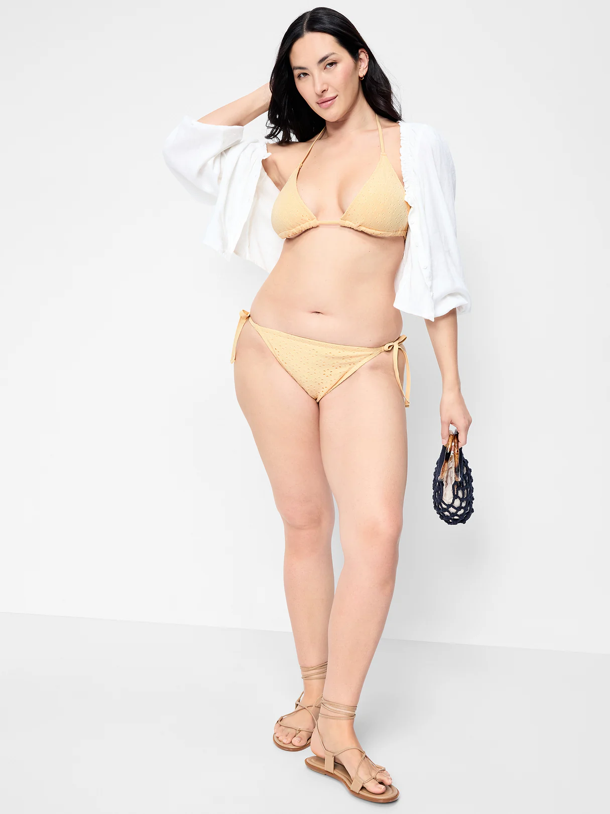 Eyelet String Bikini Swim Bottoms - Golden Straw