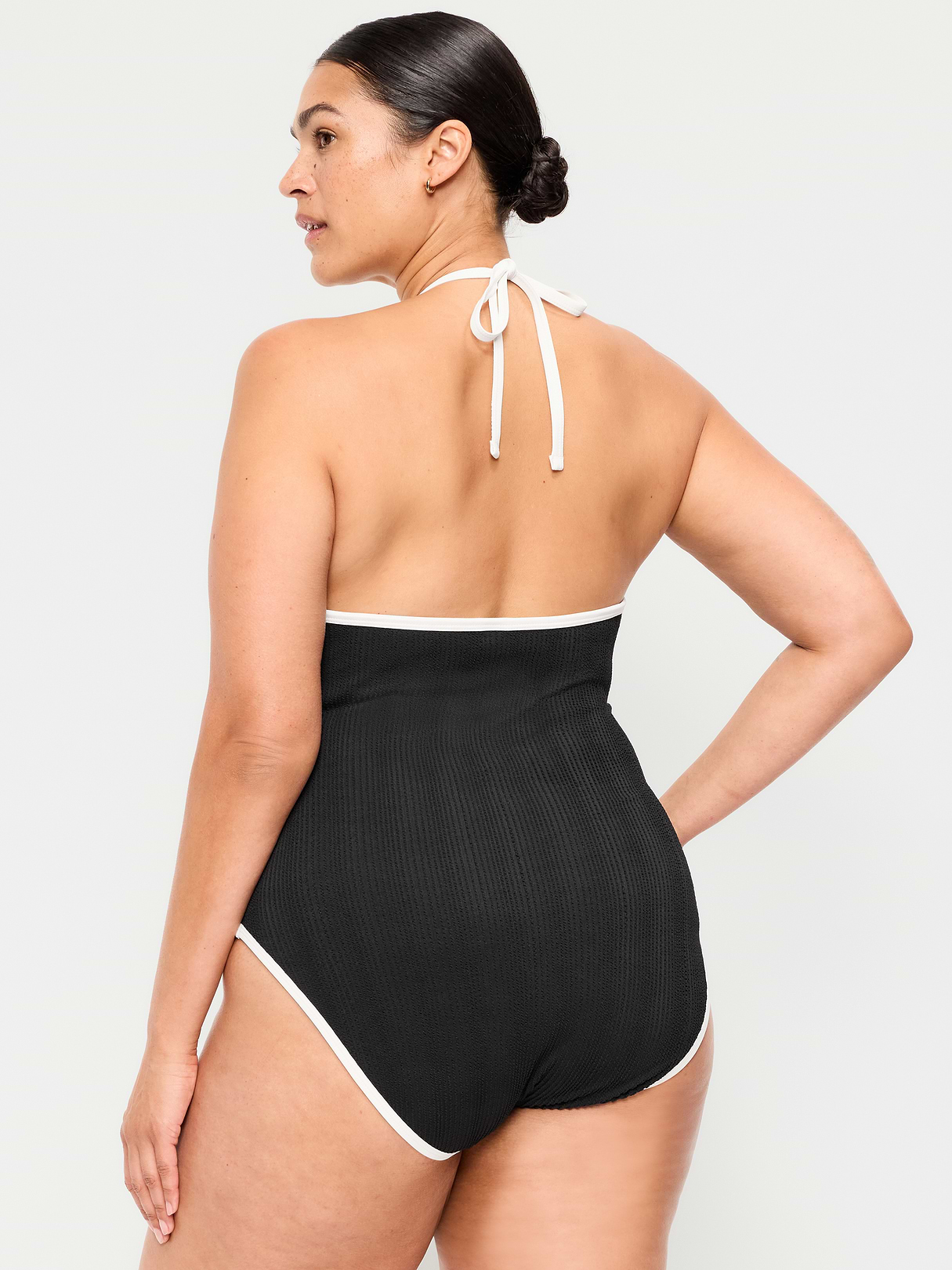 Pique V-Neck Halter Swimsuit - Black Jack (861796032)