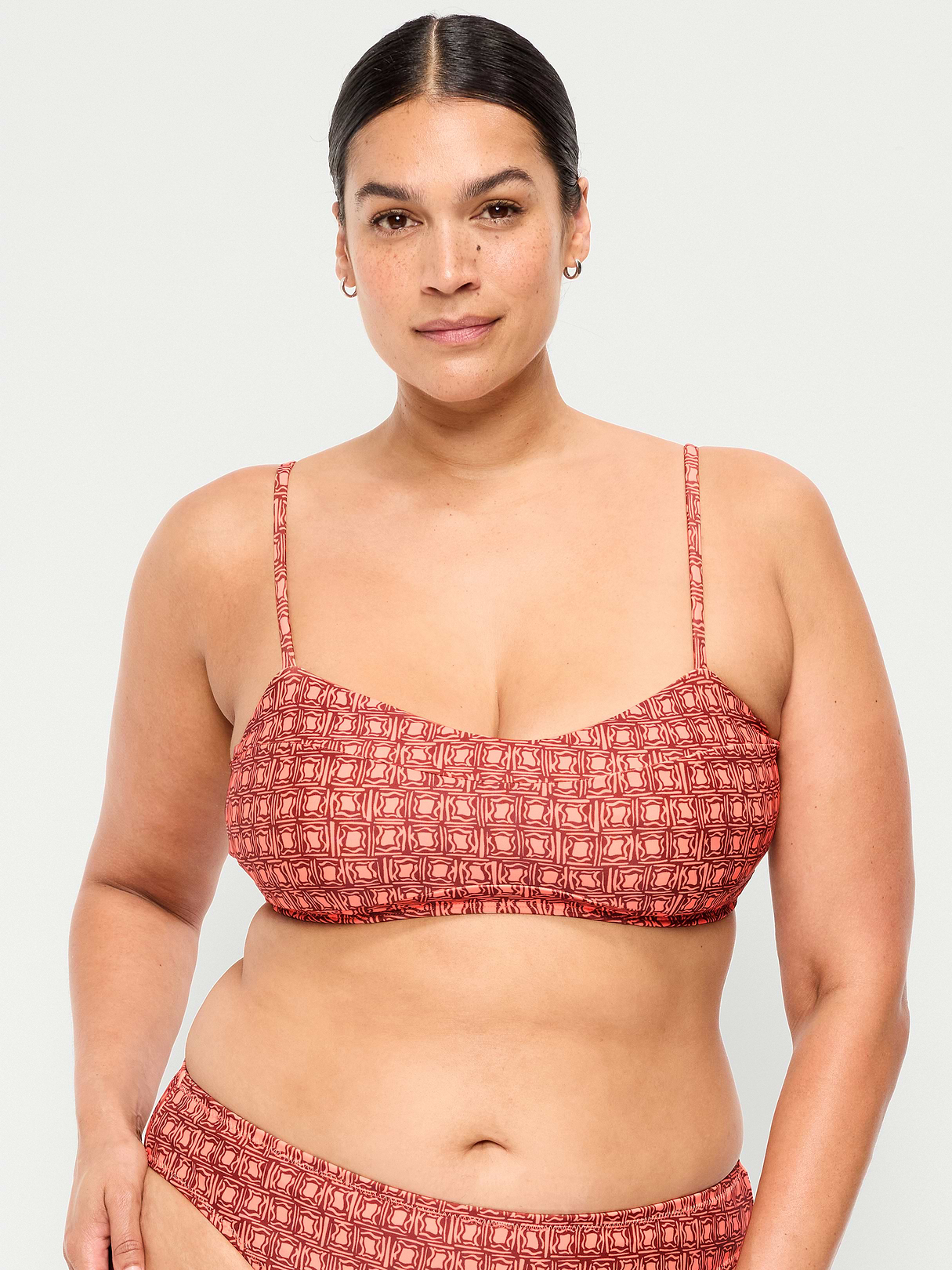 Ribbed Bra Bikini Swim Top - Orange Geo