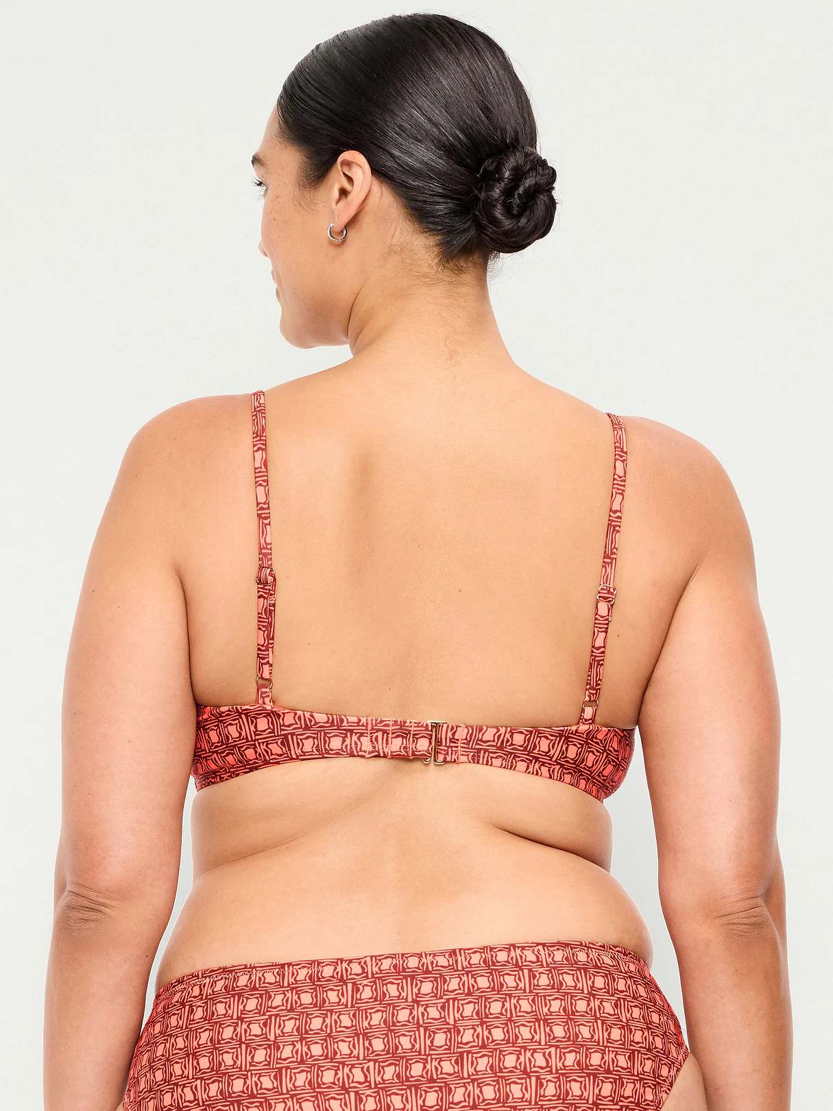 Ribbed Bra Bikini Swim Top - Orange Geo